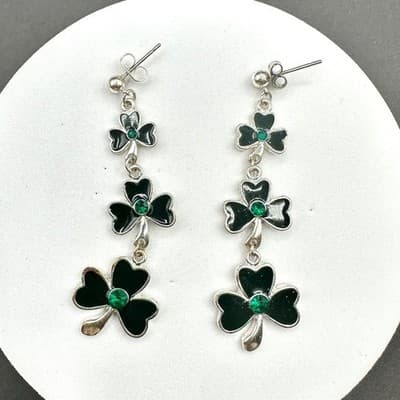 Shamrock Dangle Earrings Green Enamel St. Patrick's Day Lucky Irish