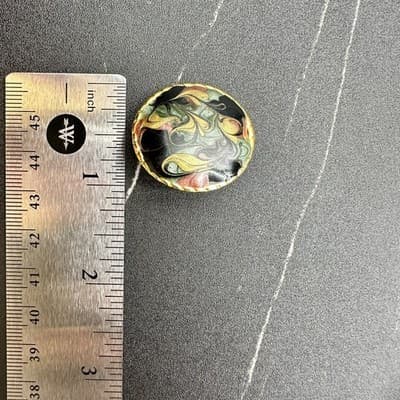 Vintage Marbled Enamel Round Earrings Gold Trim Art Deco Style - Thumbnail 7