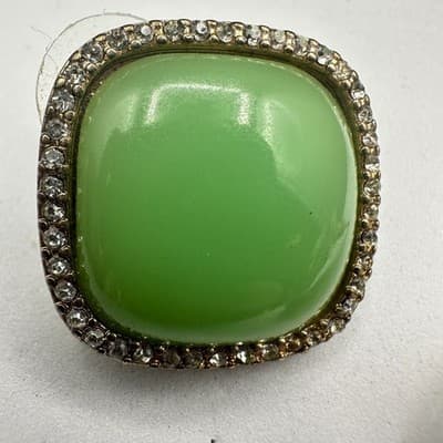 Mint Green Cushion-Cut Earrings w/ Rhinestone Halo Vintage Glam - Thumbnail 6