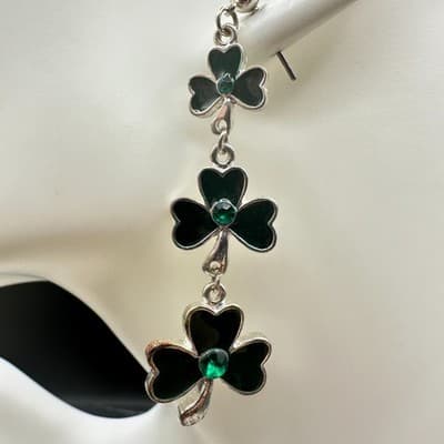 Shamrock Dangle Earrings Green Enamel St. Patrick's Day Lucky Irish - Thumbnail 4