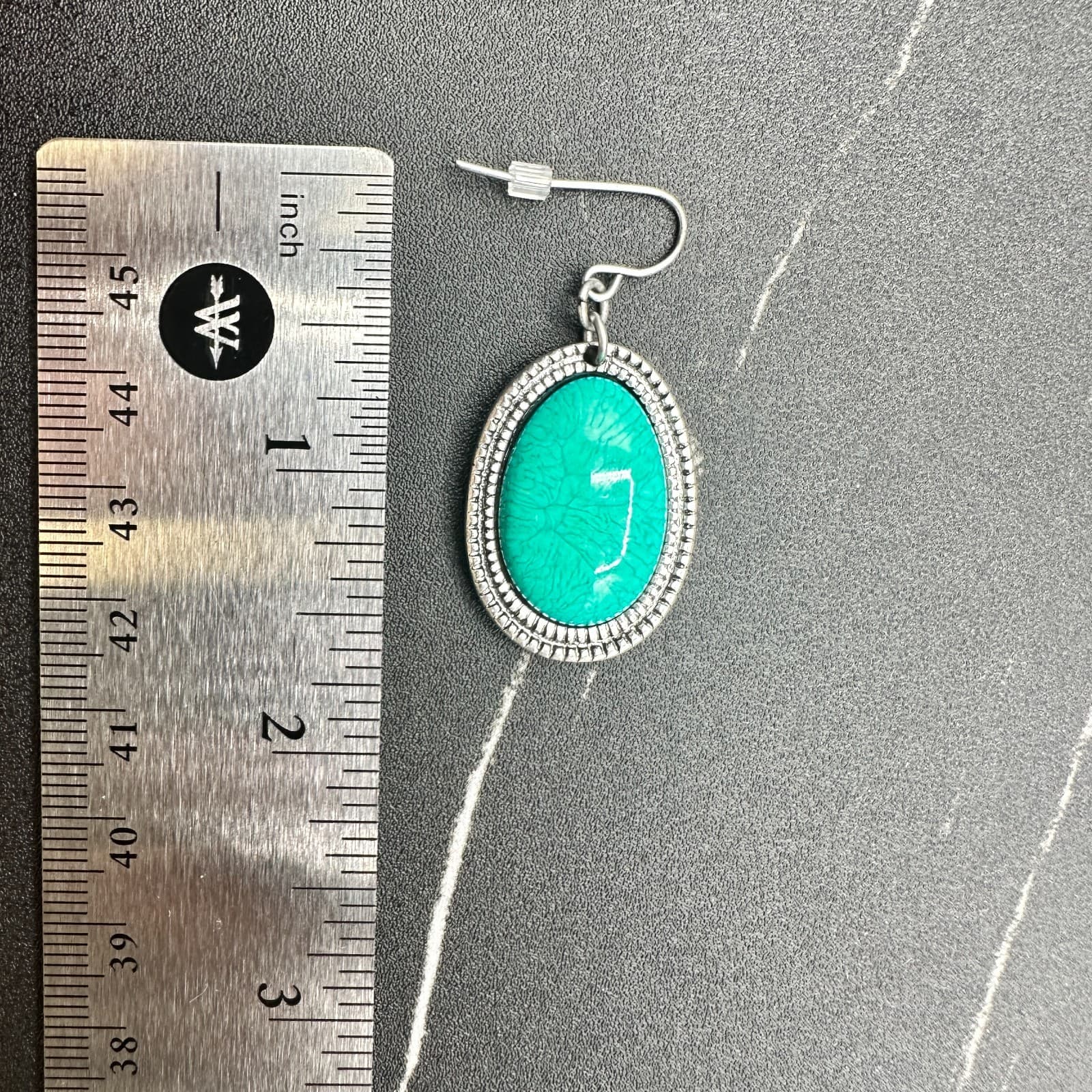 Turquoise Oval Drop Earrings Silver Western Boho Chic - Thumbnail 9