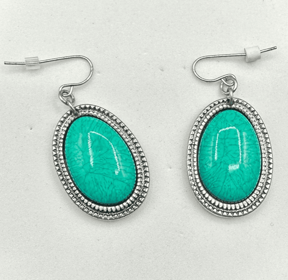 Turquoise Oval Drop Earrings Silver Western Boho Chic