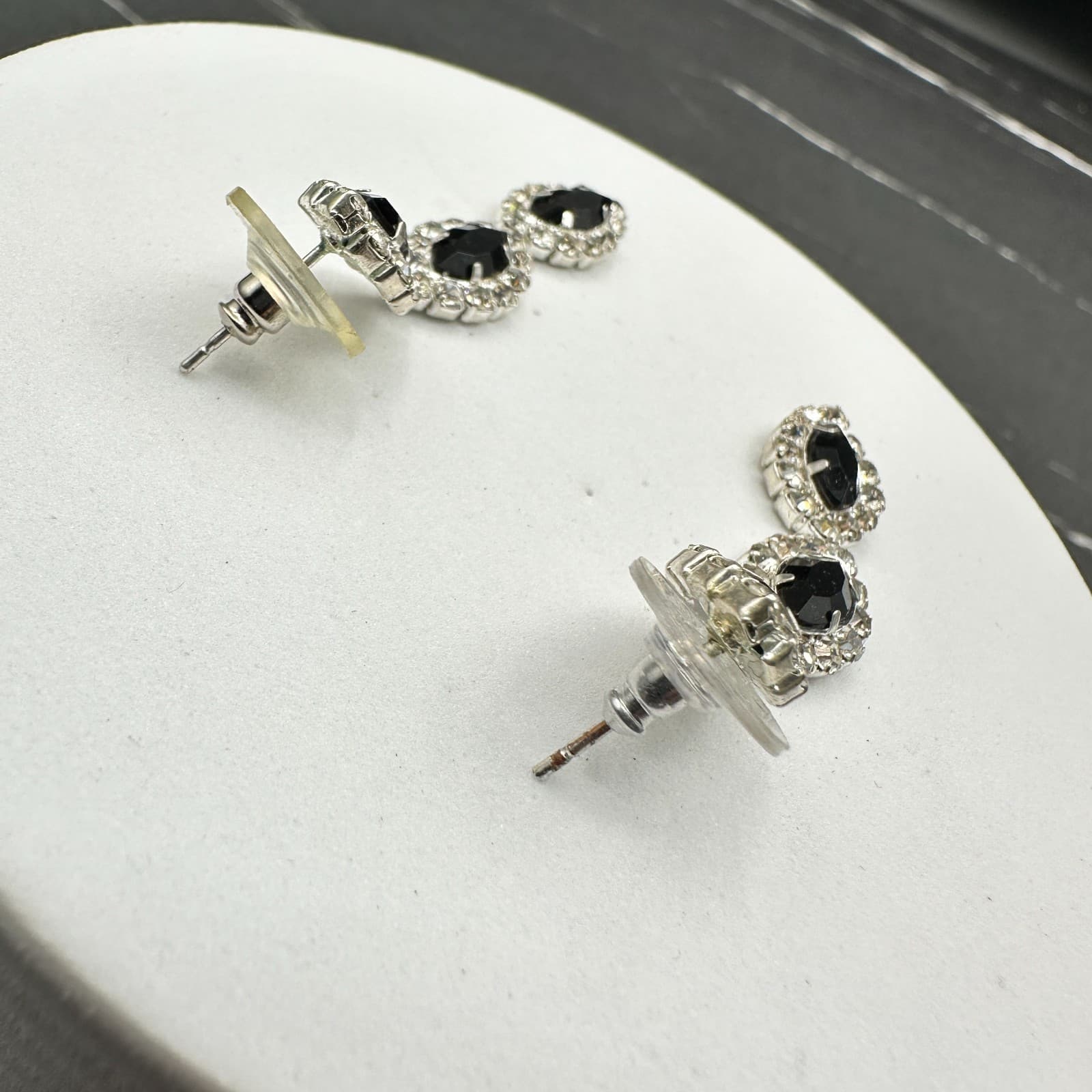 VTG Black Rhinestone Triple Drop Statement Earrings Women Silver Tone Jewelry - Thumbnail 11