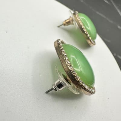 Mint Green Cushion-Cut Earrings w/ Rhinestone Halo Vintage Glam - Thumbnail 5
