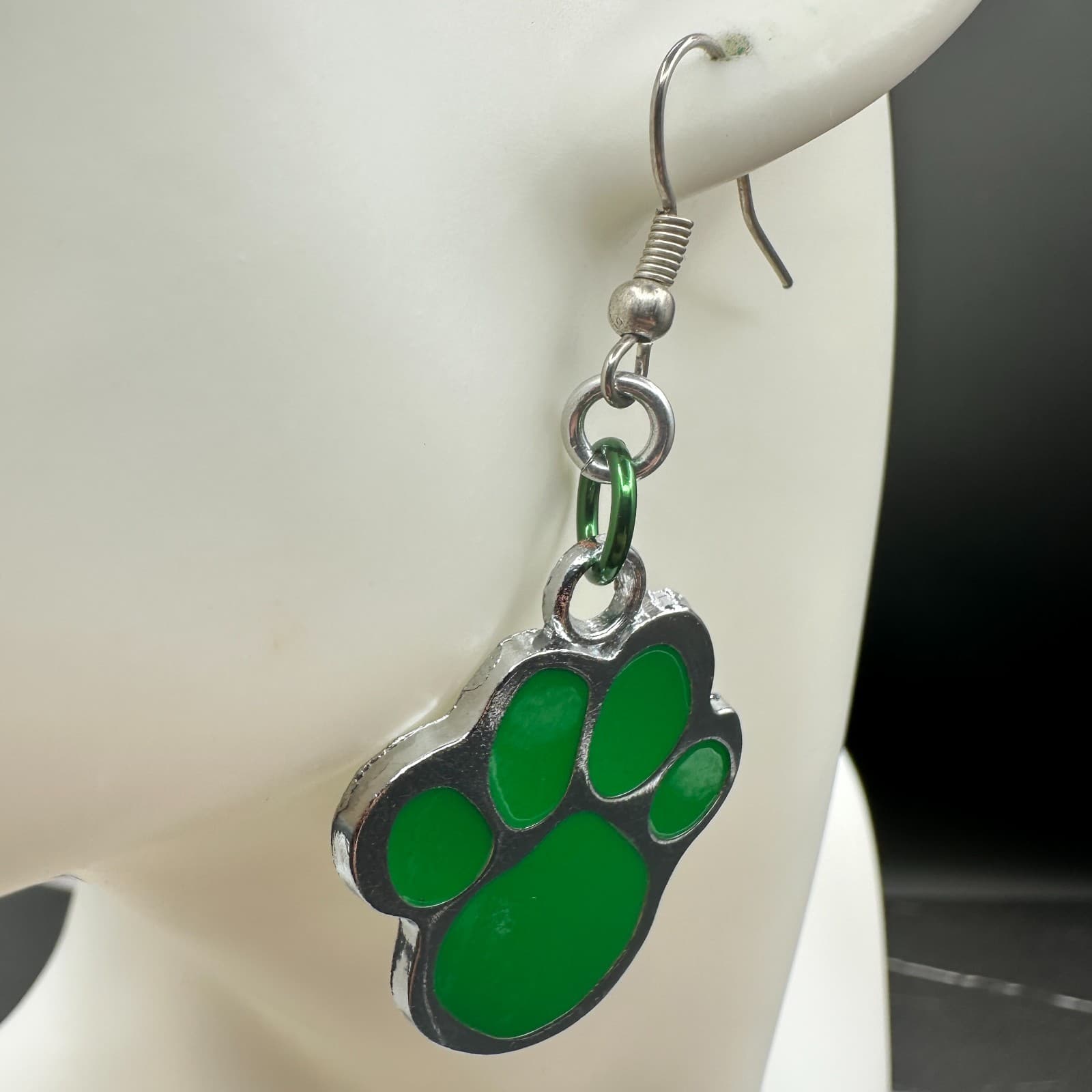Green Paw Print Dangle Earrings Pet Lover Cute Casual Style - Thumbnail 5