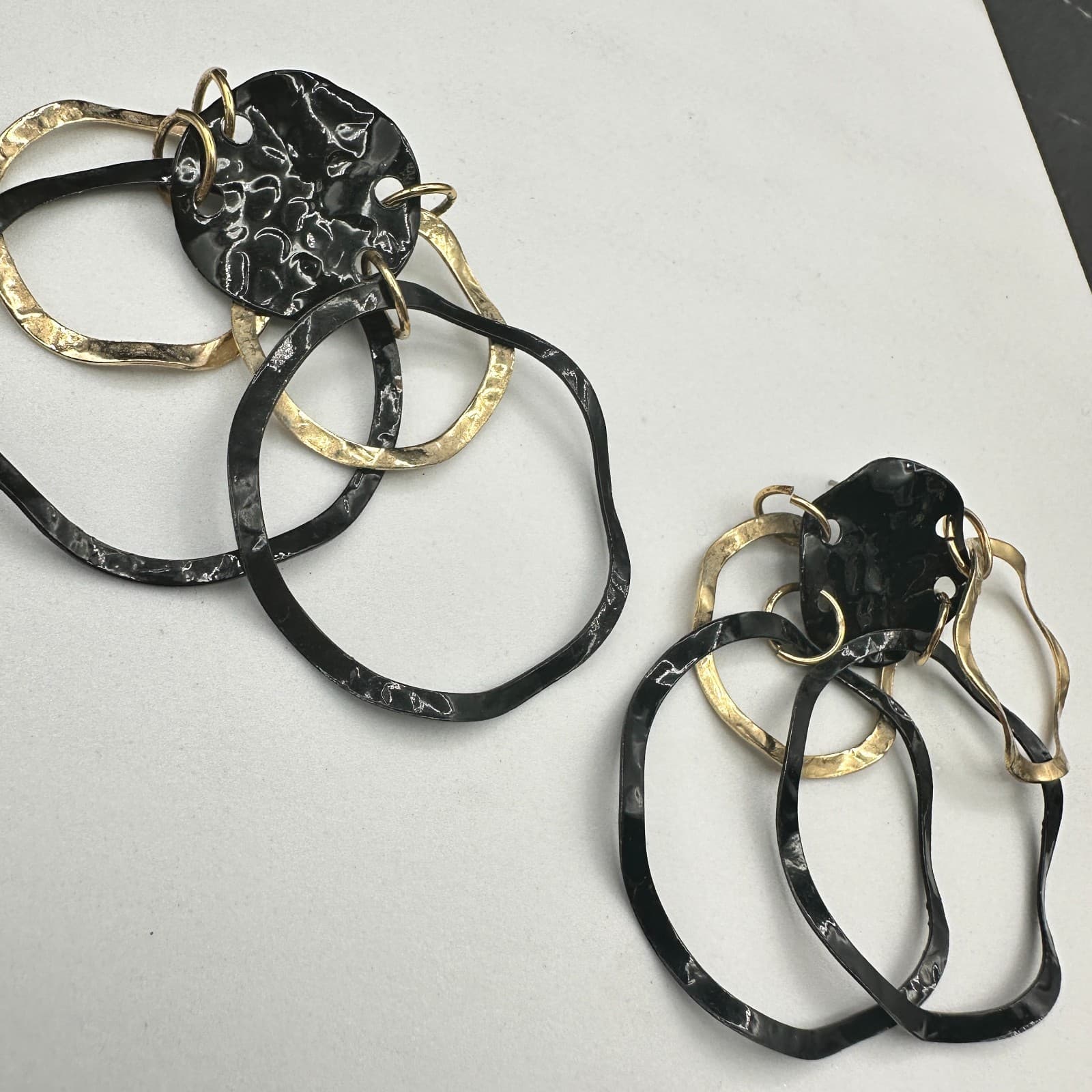 Vintage Y2K Black Gold Geometric Link Hoop Earrings Boho Statement Drop Earrings - Thumbnail 4