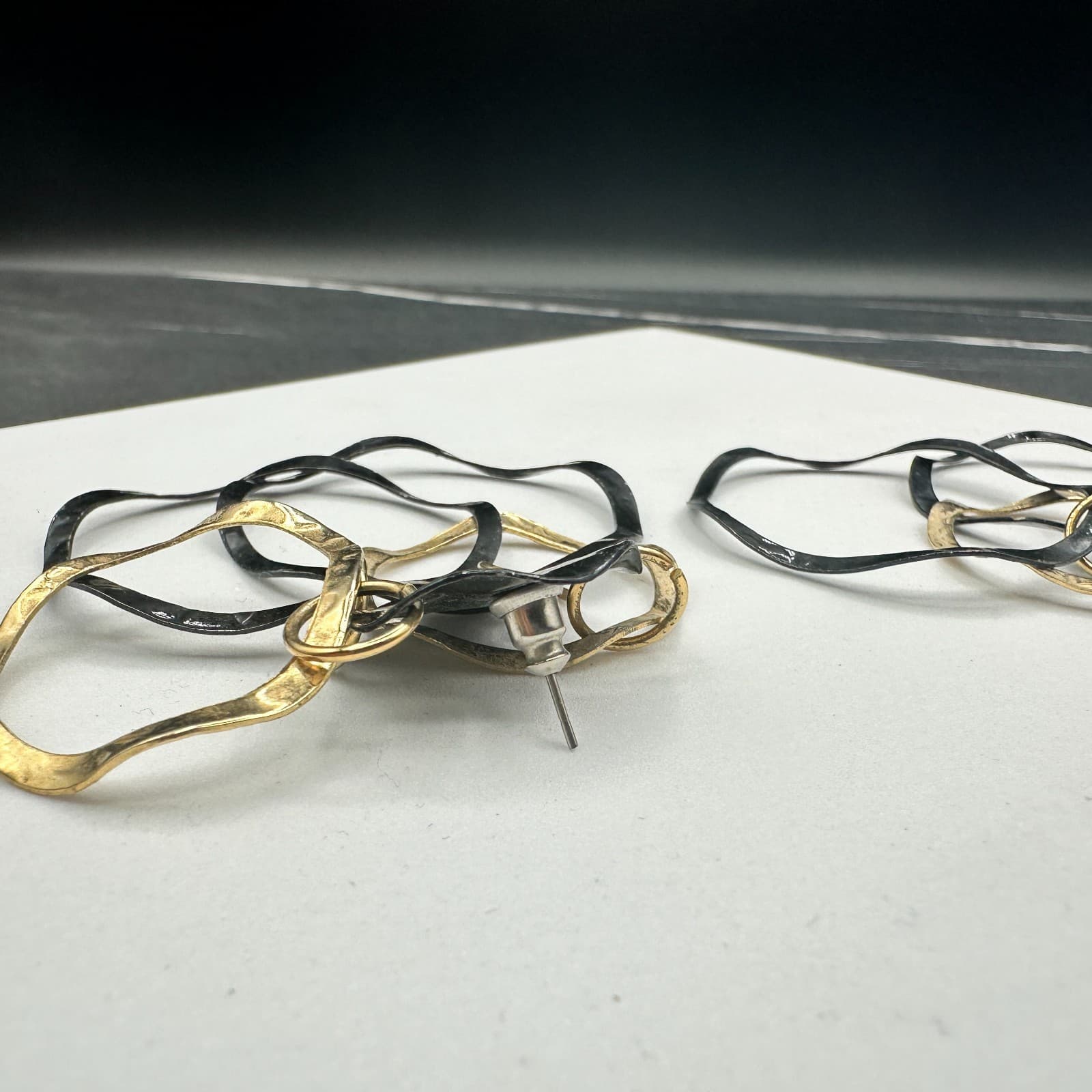 Vintage Y2K Black Gold Geometric Link Hoop Earrings Boho Statement Drop Earrings - Thumbnail 7