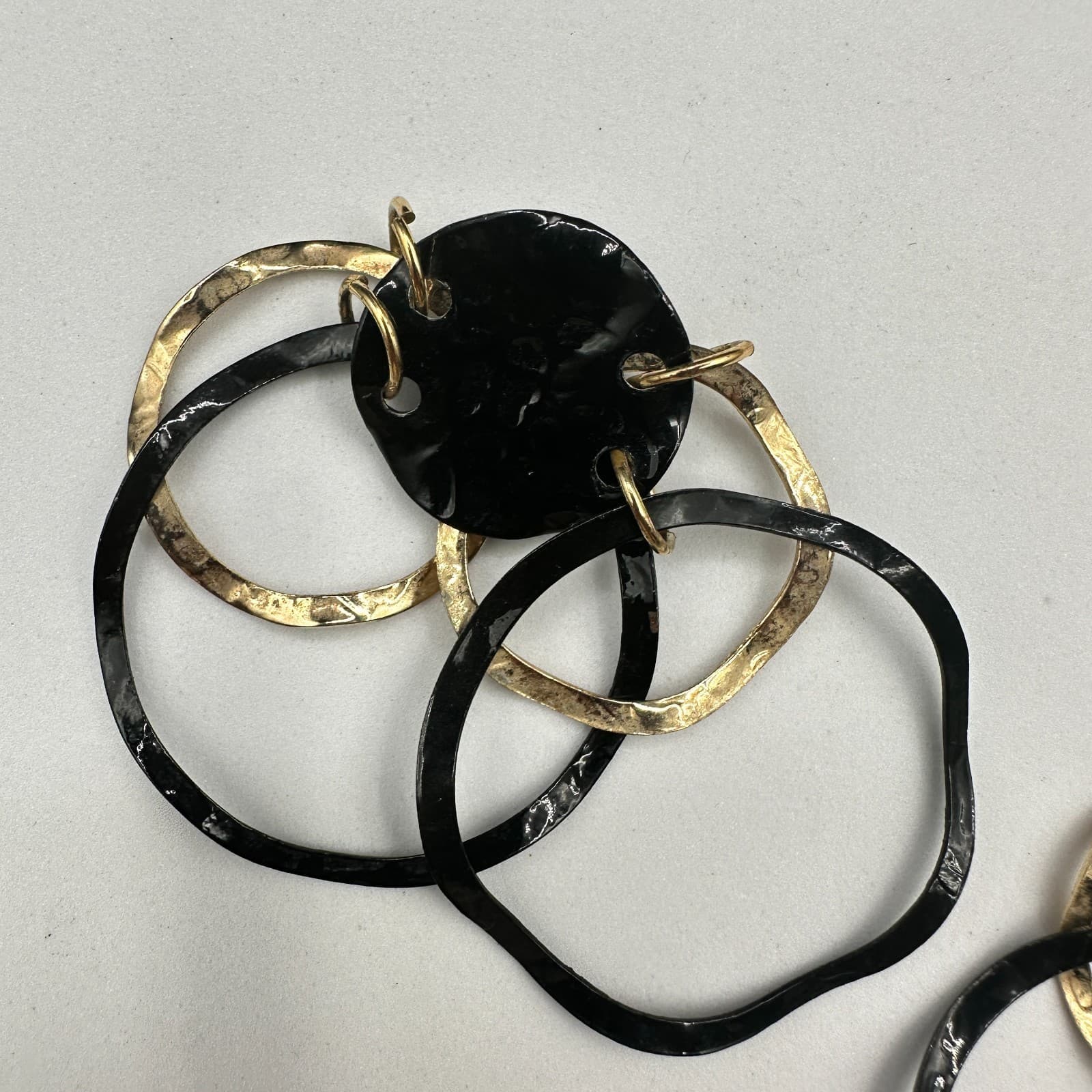 Vintage Y2K Black Gold Geometric Link Hoop Earrings Boho Statement Drop Earrings - Thumbnail 3