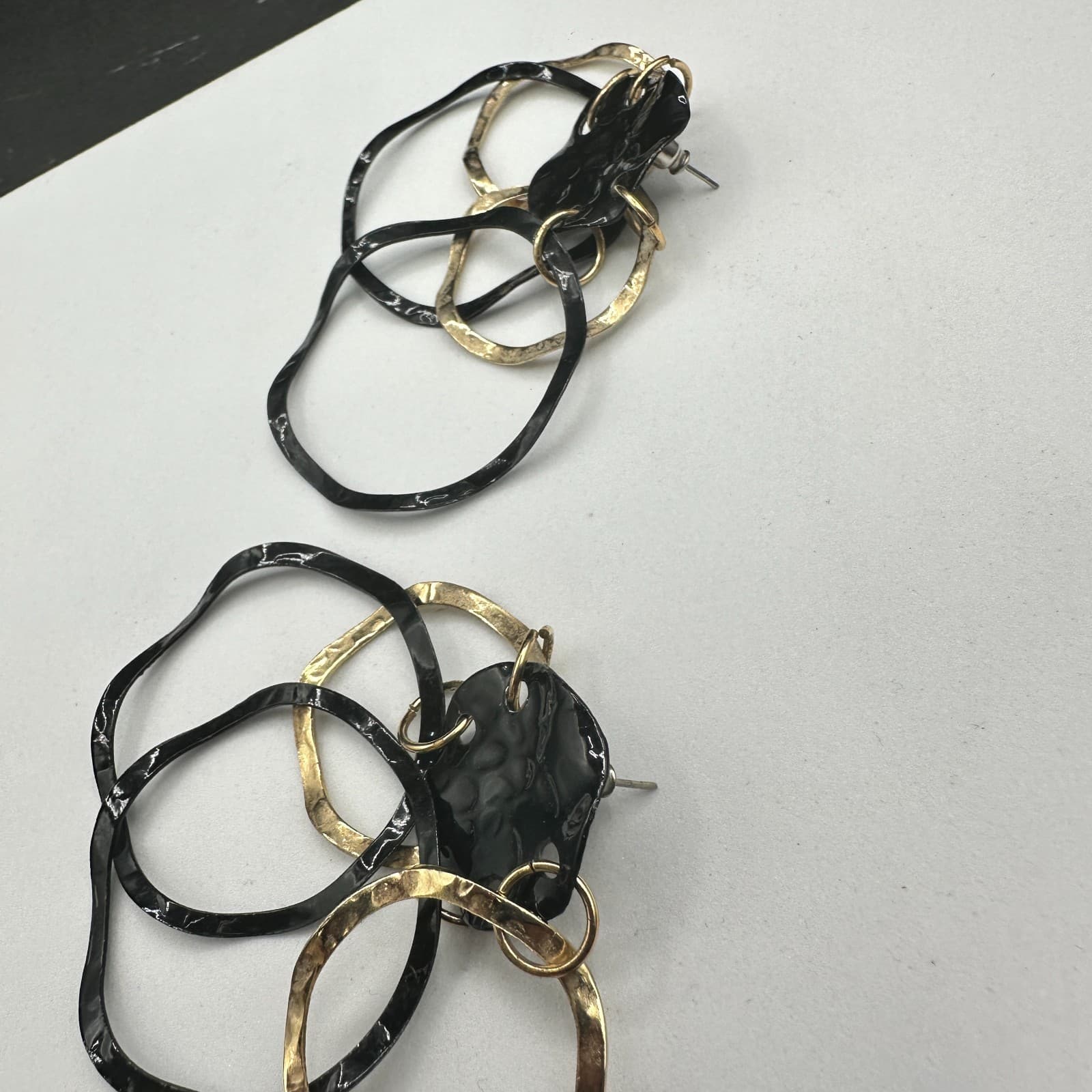 Vintage Y2K Black Gold Geometric Link Hoop Earrings Boho Statement Drop Earrings - Thumbnail 6