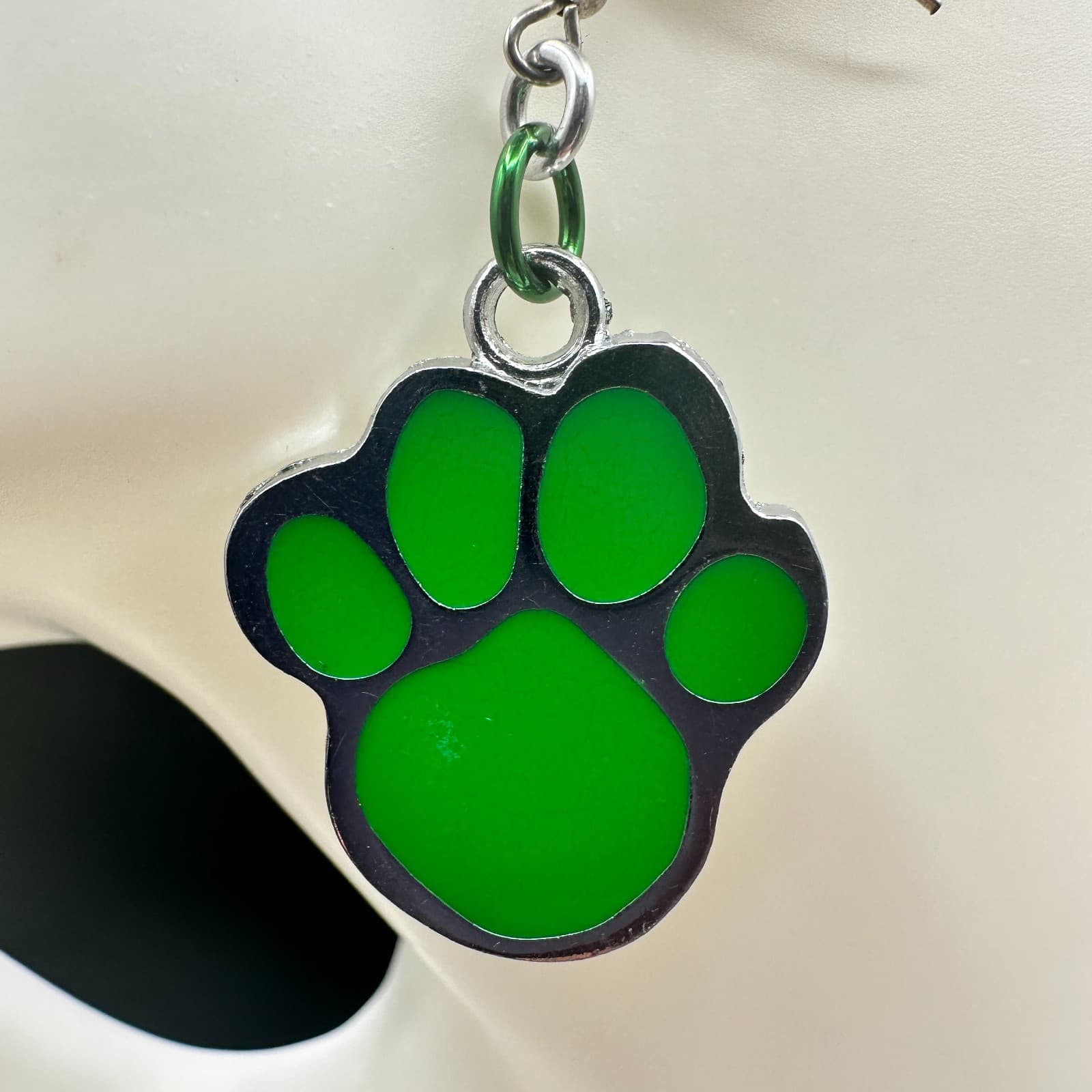 Green Paw Print Dangle Earrings Pet Lover Cute Casual Style - Thumbnail 6