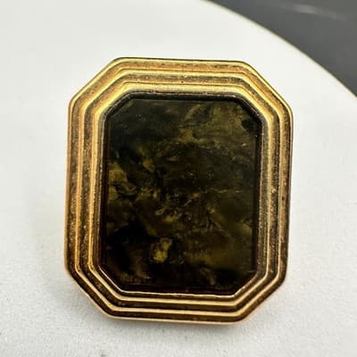 Vintage Geometric Octagon Earrings Gold Tone w/ Marbled Green Centers - Thumbnail 7