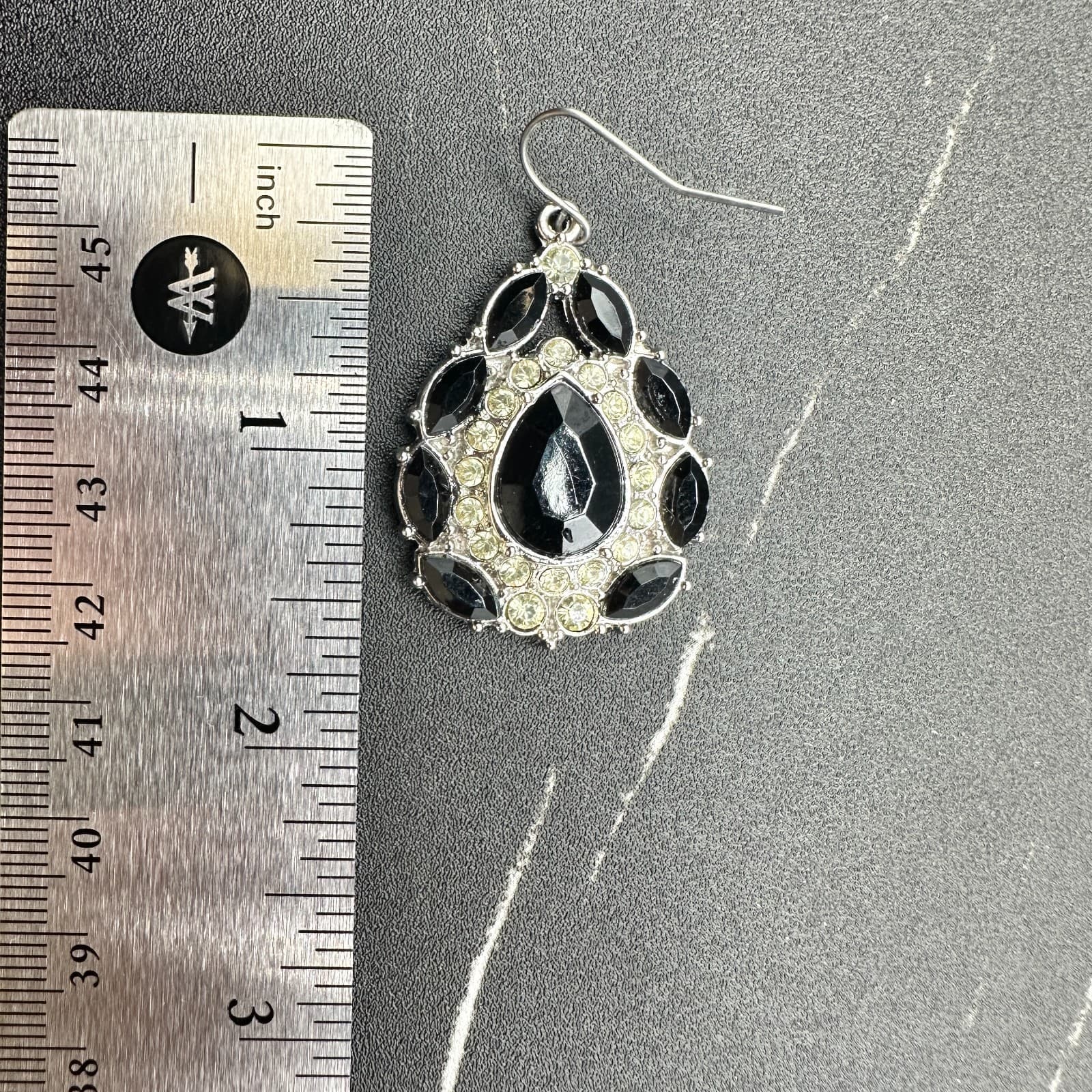 Black Teardrop Rhinestone Chandelier Earrings Silver Tone Glam Y2K - Thumbnail 9