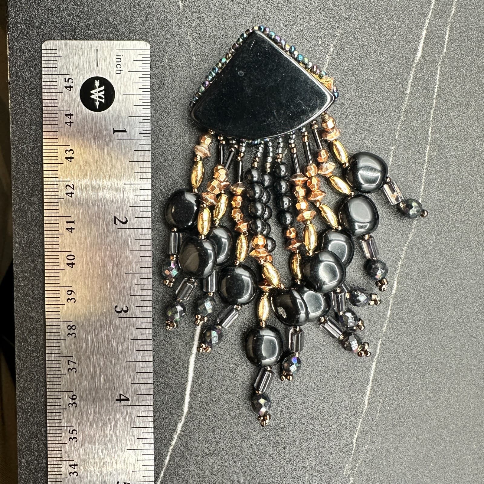 Black & Bronze Multi-Strand Beaded Waterfall Statement Earrings Bold Boho - Thumbnail 9