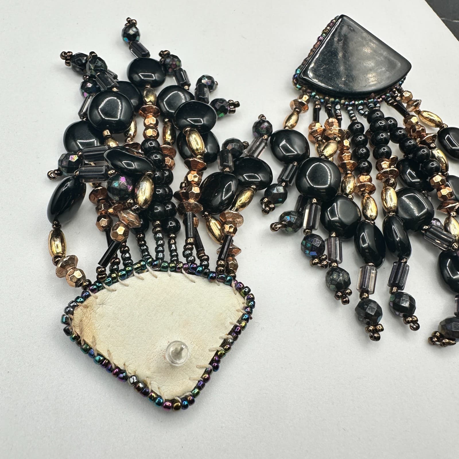 Black & Bronze Multi-Strand Beaded Waterfall Statement Earrings Bold Boho - Thumbnail 8