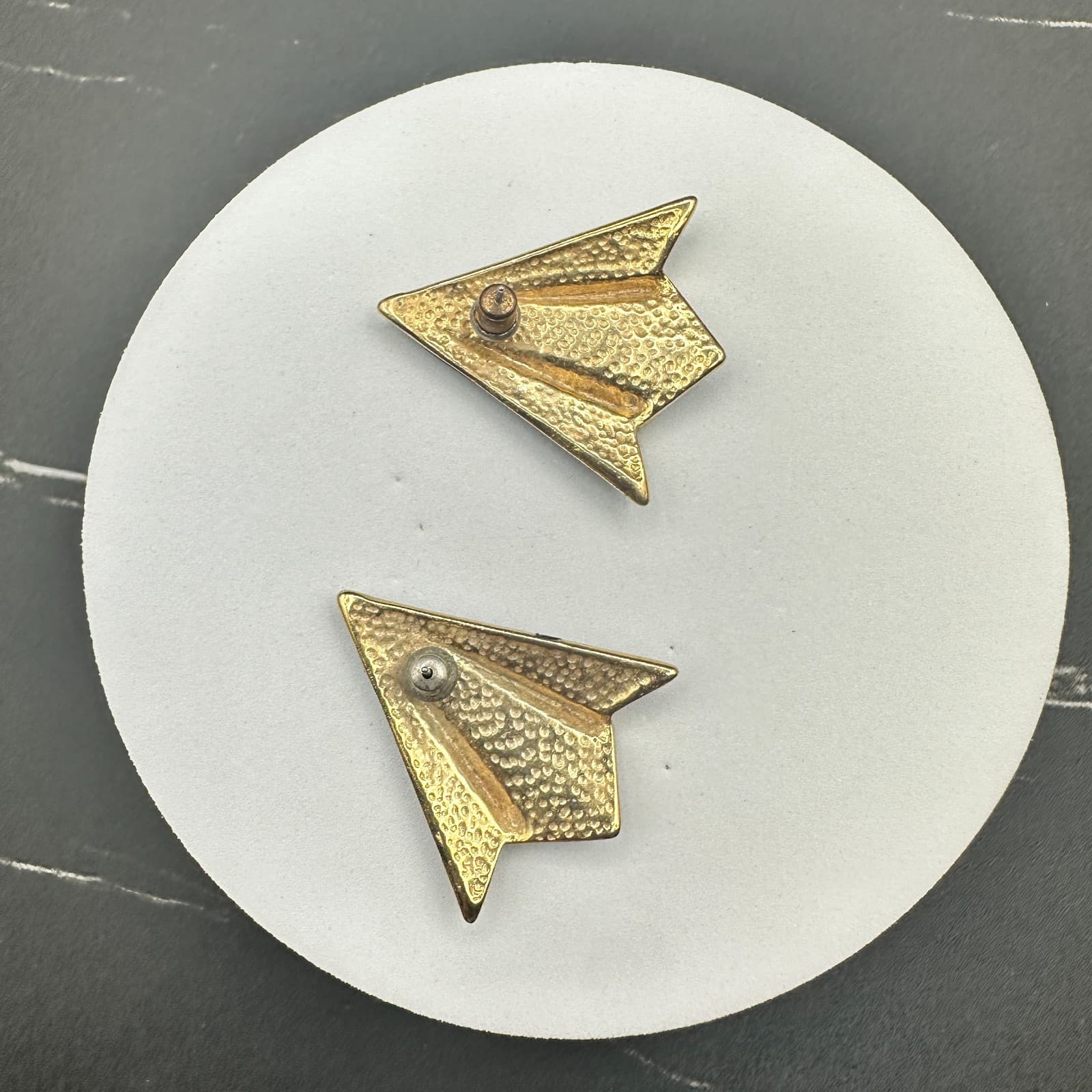 Vintage Teal & Black Geometric Enamel Earrings Gold Accents 80s Art Deco - Thumbnail 7