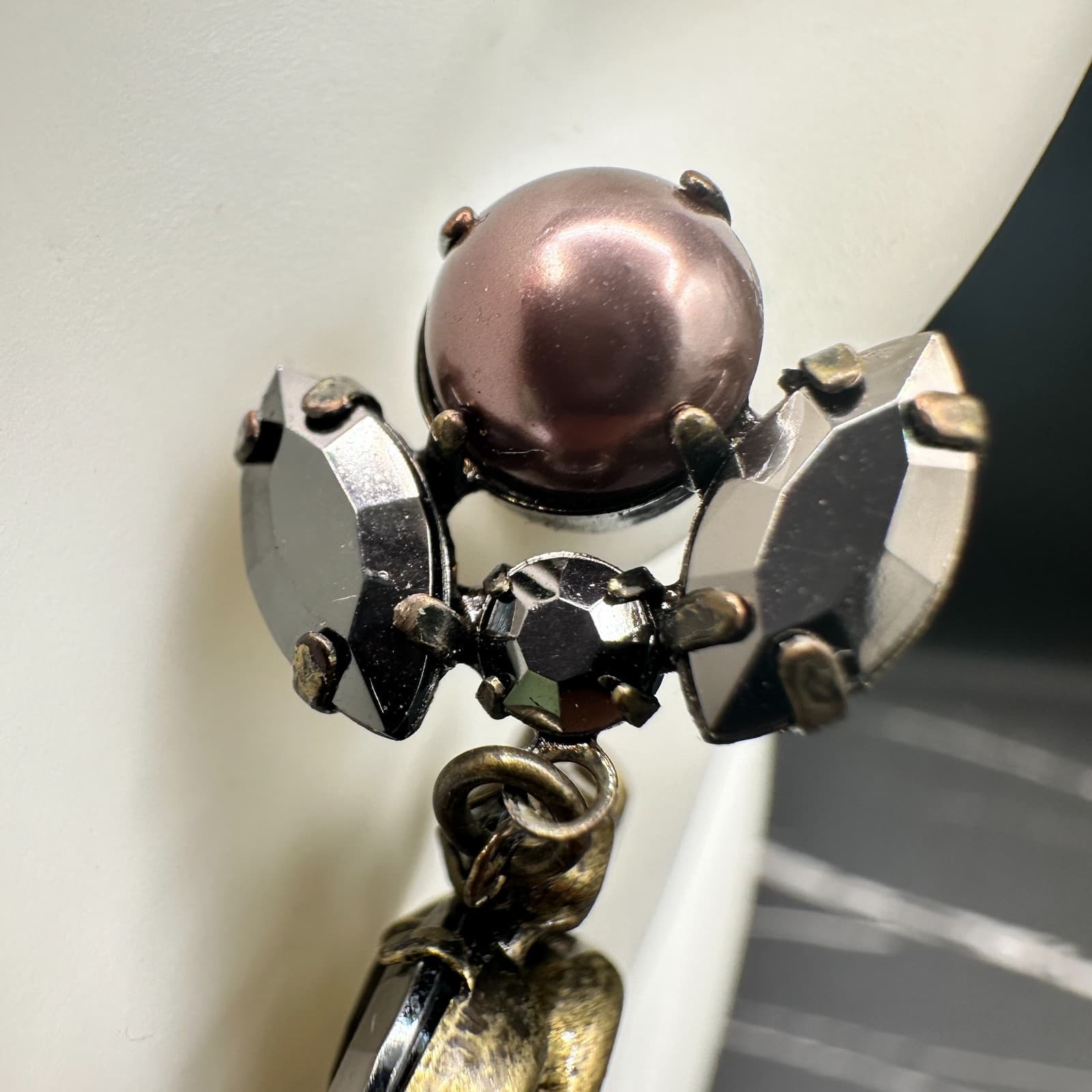 Vintage Statement Dangle Earrings Women Gray Pearl Drop Purple Crystal Antique - Thumbnail 5