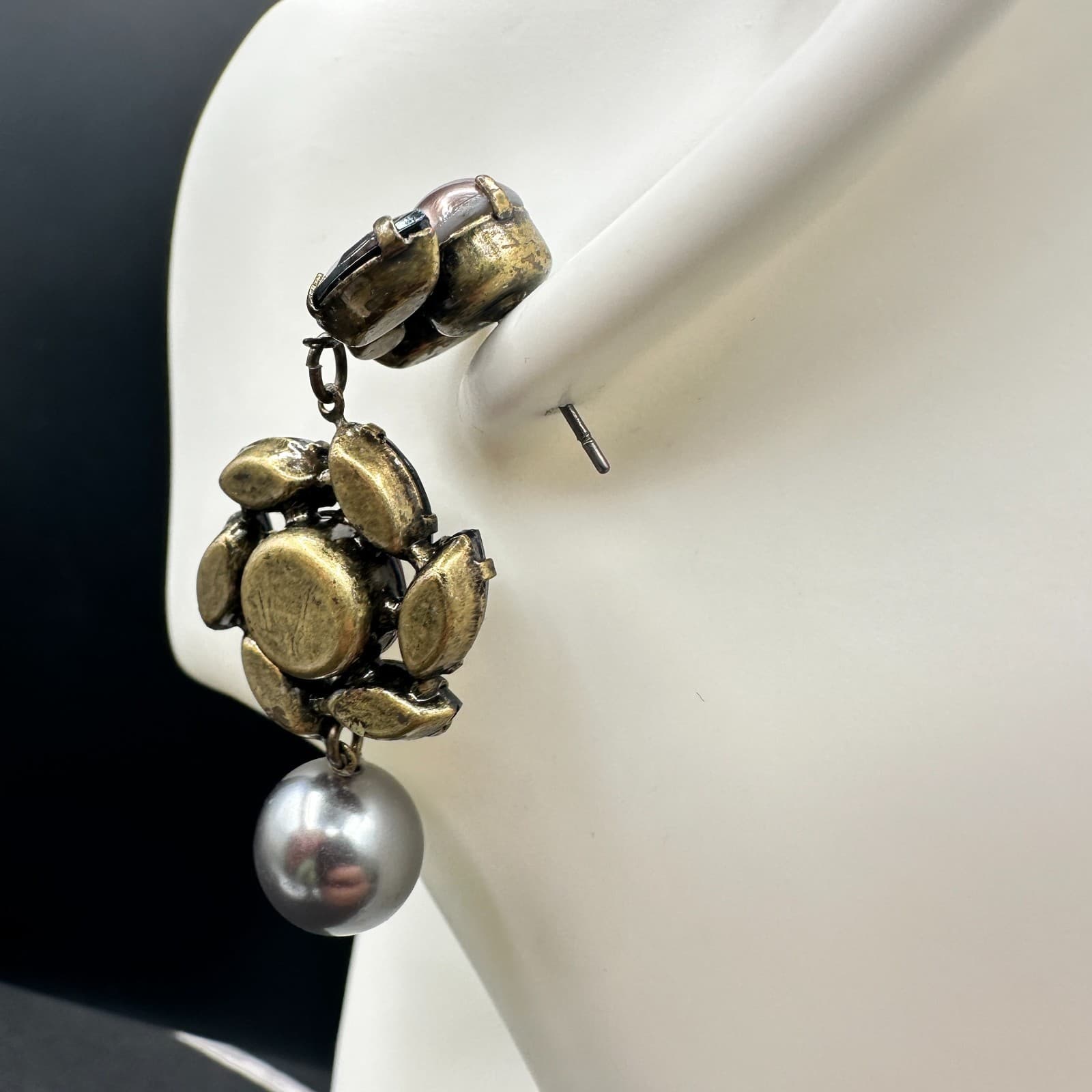 Vintage Statement Dangle Earrings Women Gray Pearl Drop Purple Crystal Antique - Thumbnail 6