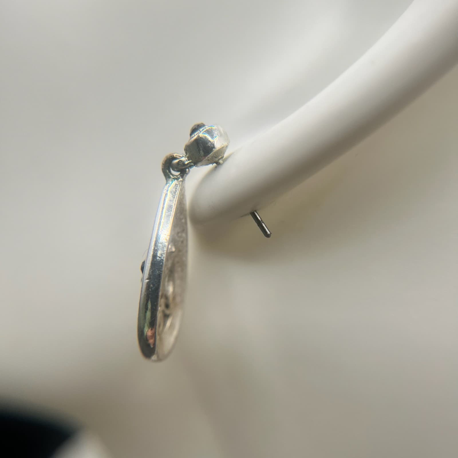 Vintage Teardrop Dangle Earrings Silver Tone Black Rhinestone Women's Jewellery - Thumbnail 5