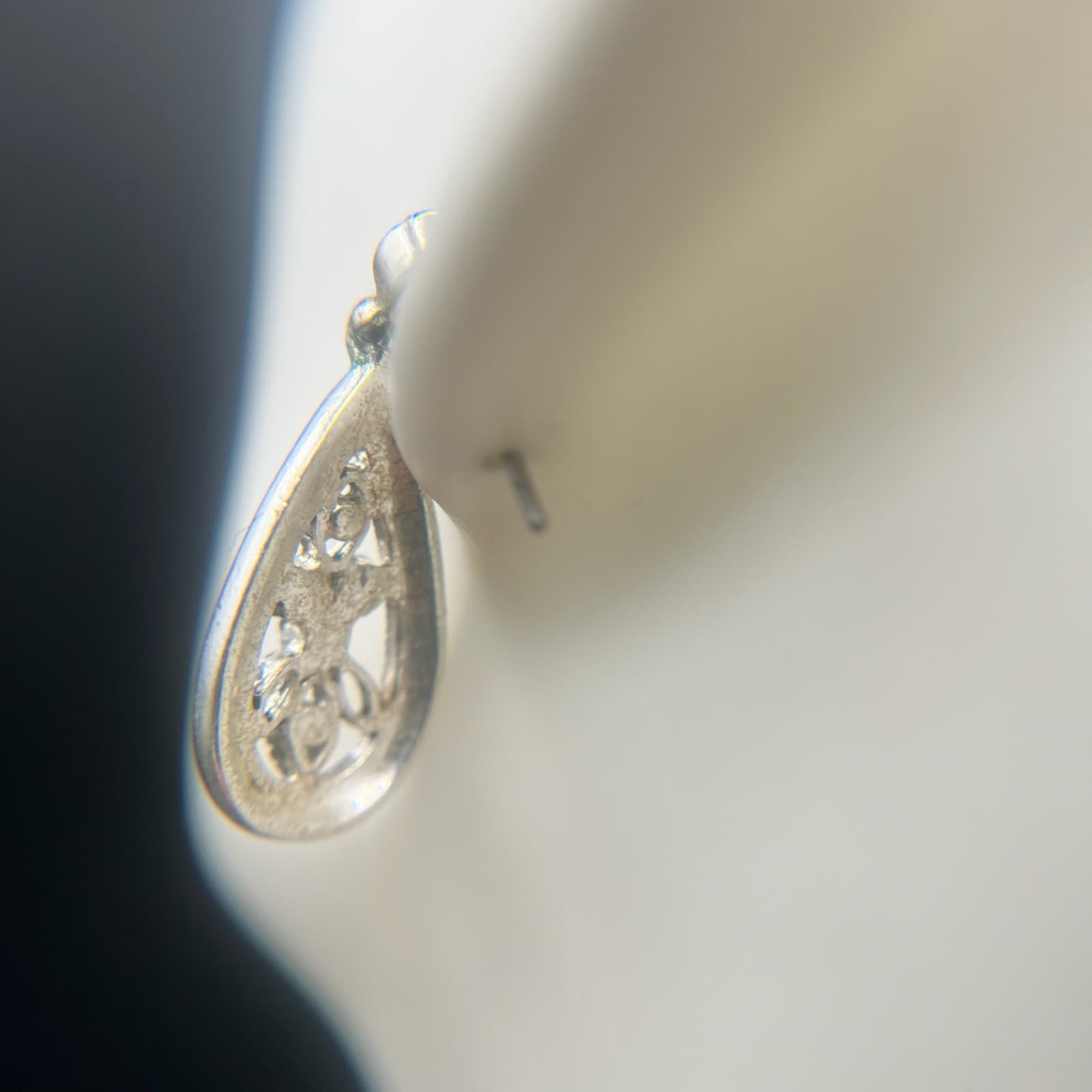 Vintage Teardrop Dangle Earrings Silver Tone Black Rhinestone Women's Jewellery - Thumbnail 6