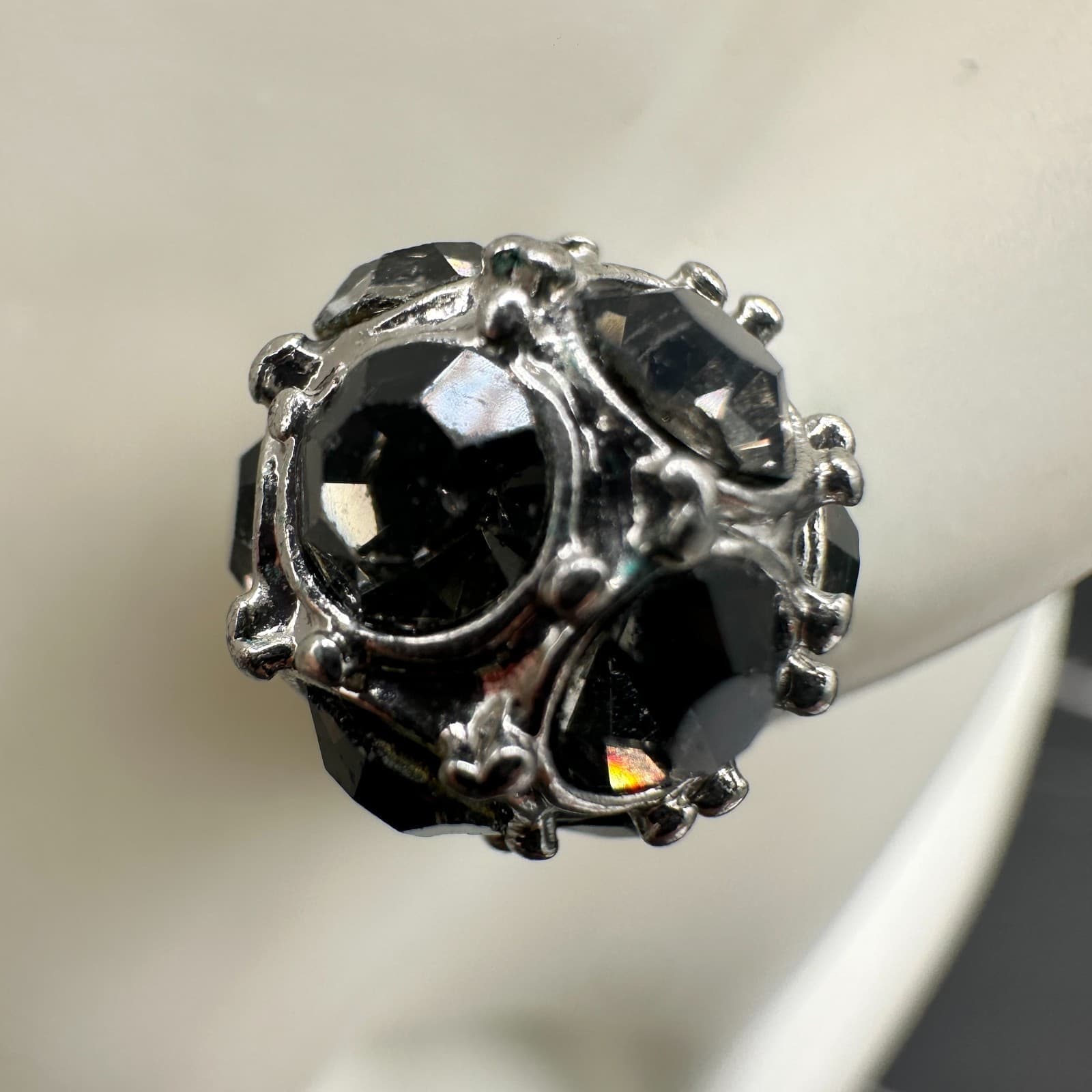 Vintage Silver Tone Alloy Black Faceted Crystal Stud Earrings Women Round Cluste - Thumbnail 7