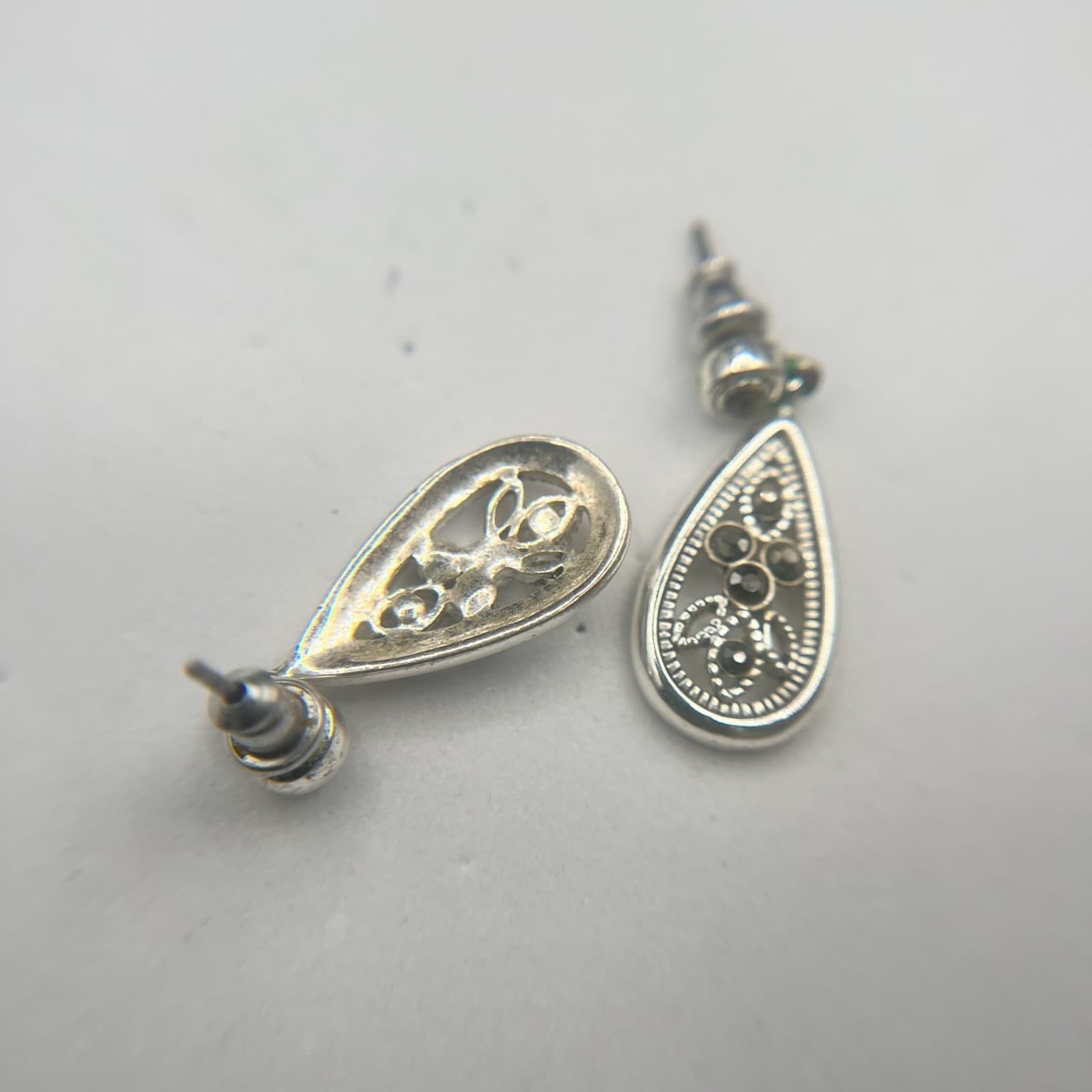 Vintage Teardrop Dangle Earrings Silver Tone Black Rhinestone Women's Jewellery - Thumbnail 11