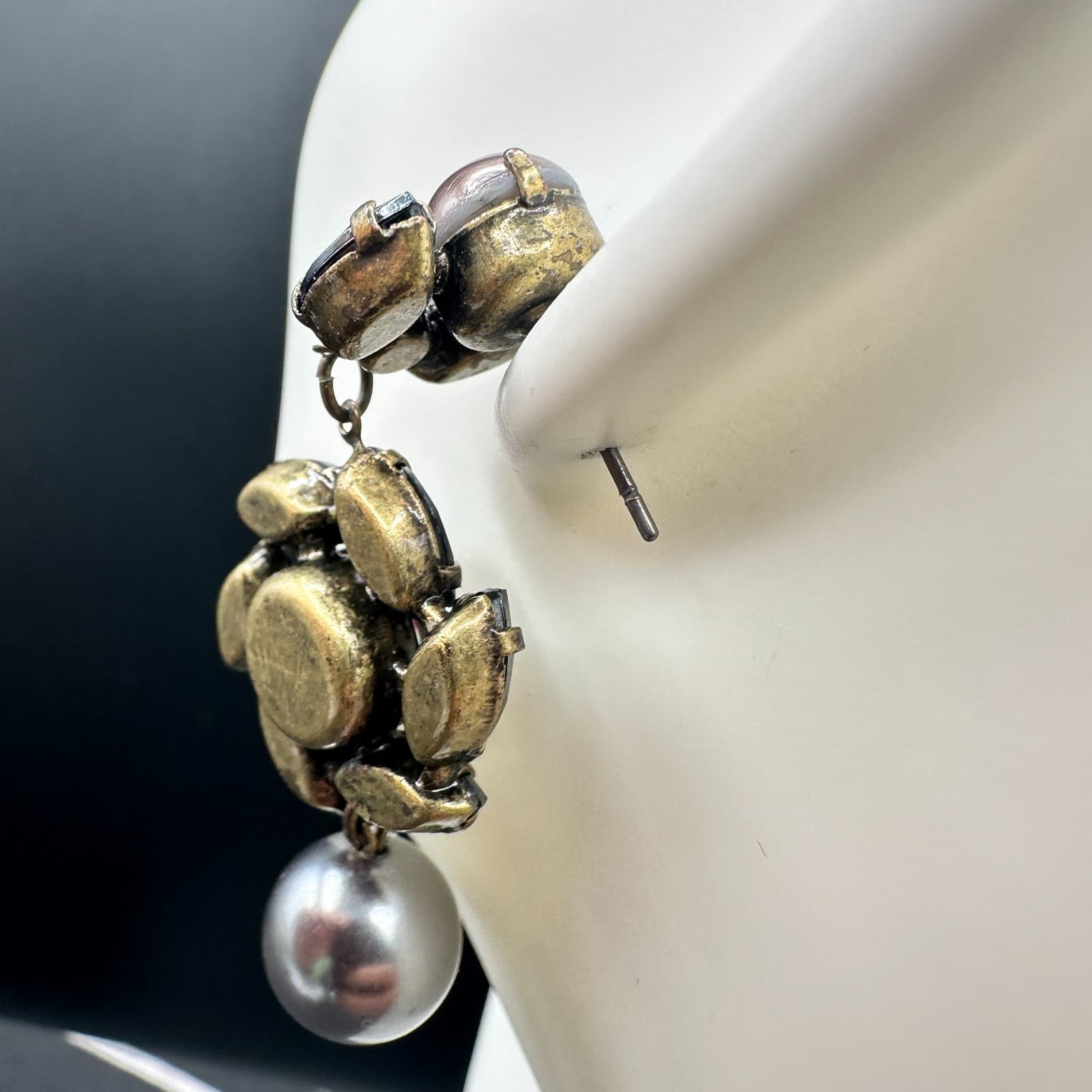 Vintage Statement Dangle Earrings Women Gray Pearl Drop Purple Crystal Antique - Thumbnail 7