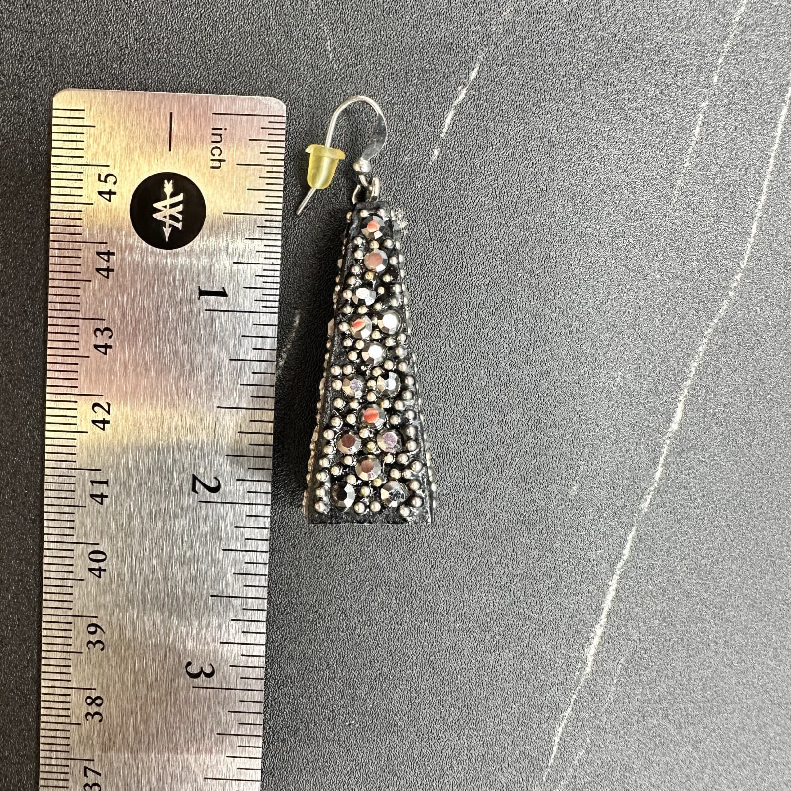 Vintage Black Rhinestone Studded Tapered Dangle Earrings Punk Glam - Thumbnail 10