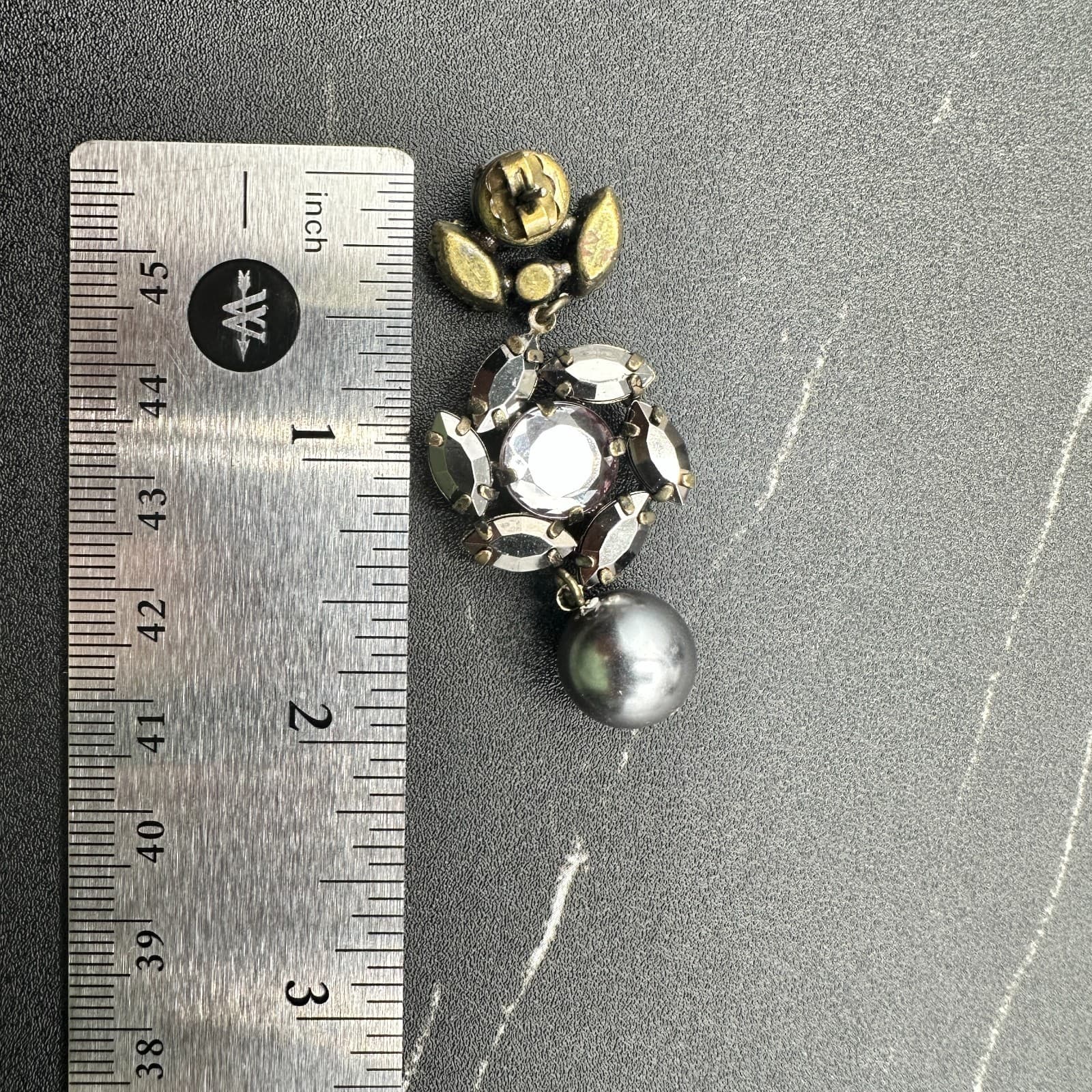 Vintage Statement Dangle Earrings Women Gray Pearl Drop Purple Crystal Antique - Thumbnail 8