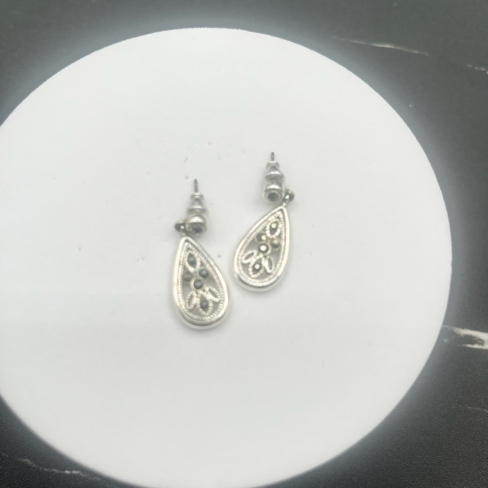 Vintage Teardrop Dangle Earrings Silver Tone Black Rhinestone Women's Jewellery - Thumbnail 8