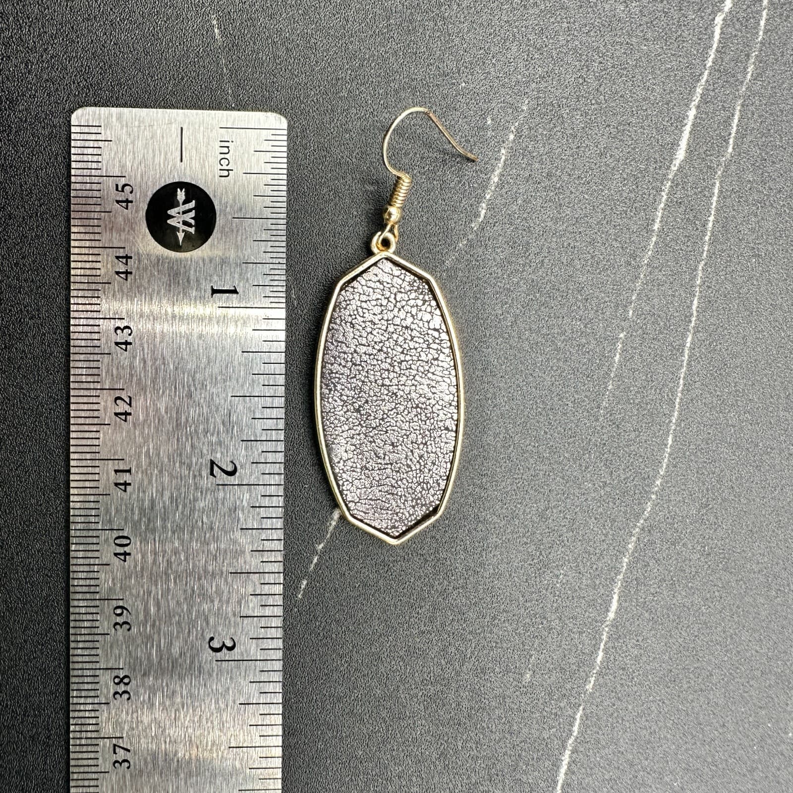 Gold Tone Textured Black Oval Drop Earrings Lightweight Dangle Fashion Jewelry - Thumbnail 3