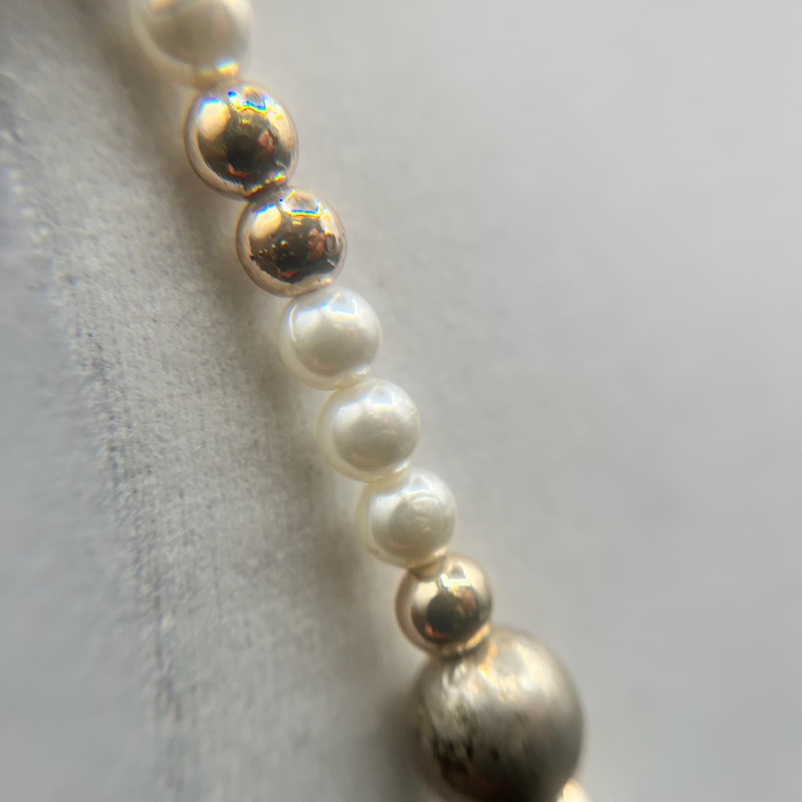 Vintage Faux Pearl & Metal Beads Gold Tone Long Necklace Women's Jewellery - Thumbnail 5