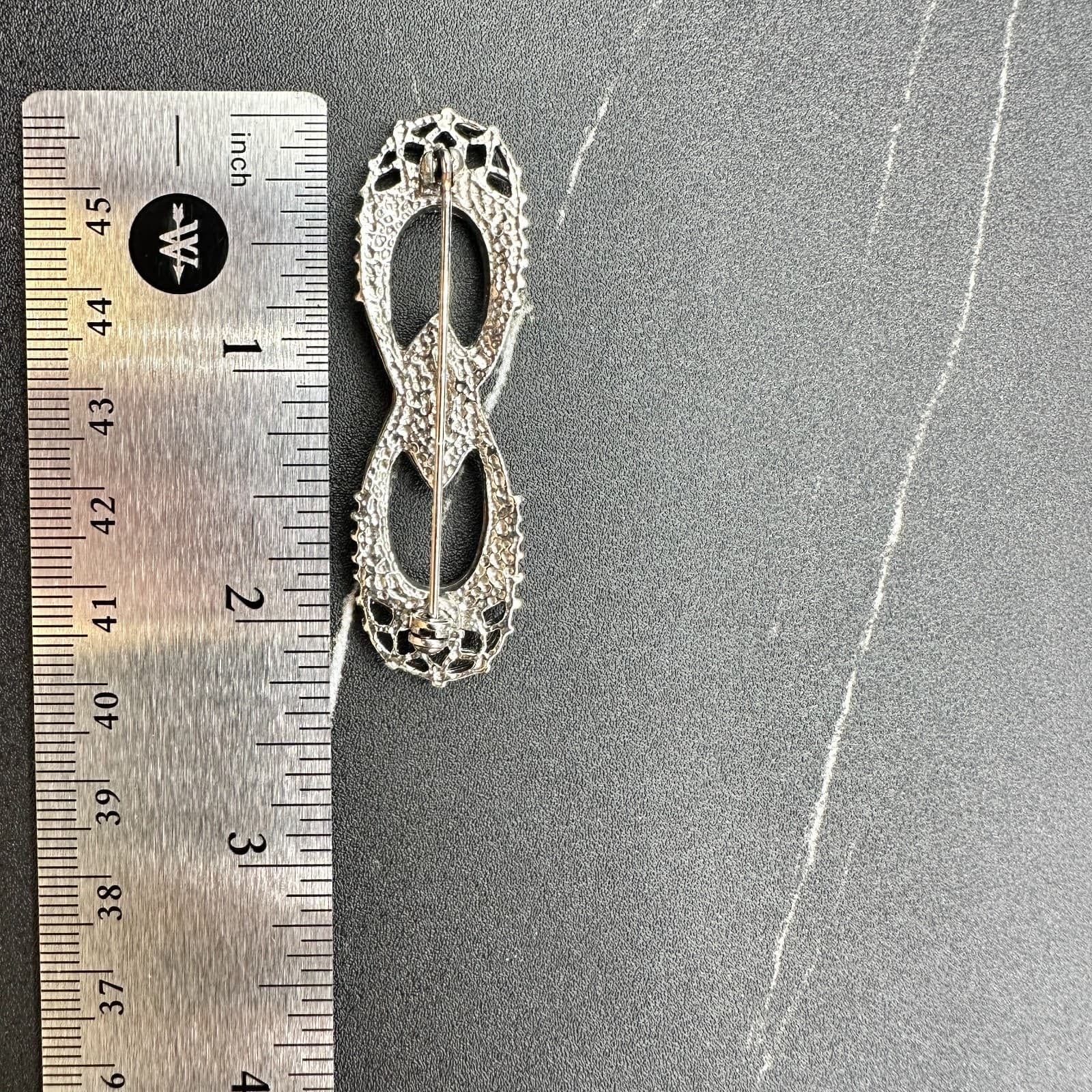 Vintage Silver Tone Black Marquise Rhinestone Brooch Art Deco Style - Thumbnail 7