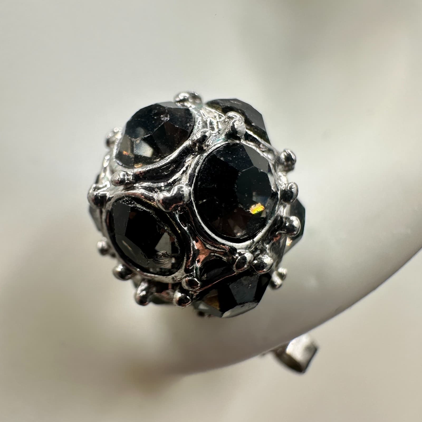 Vintage Silver Tone Alloy Black Faceted Crystal Stud Earrings Women Round Cluste - Thumbnail 8