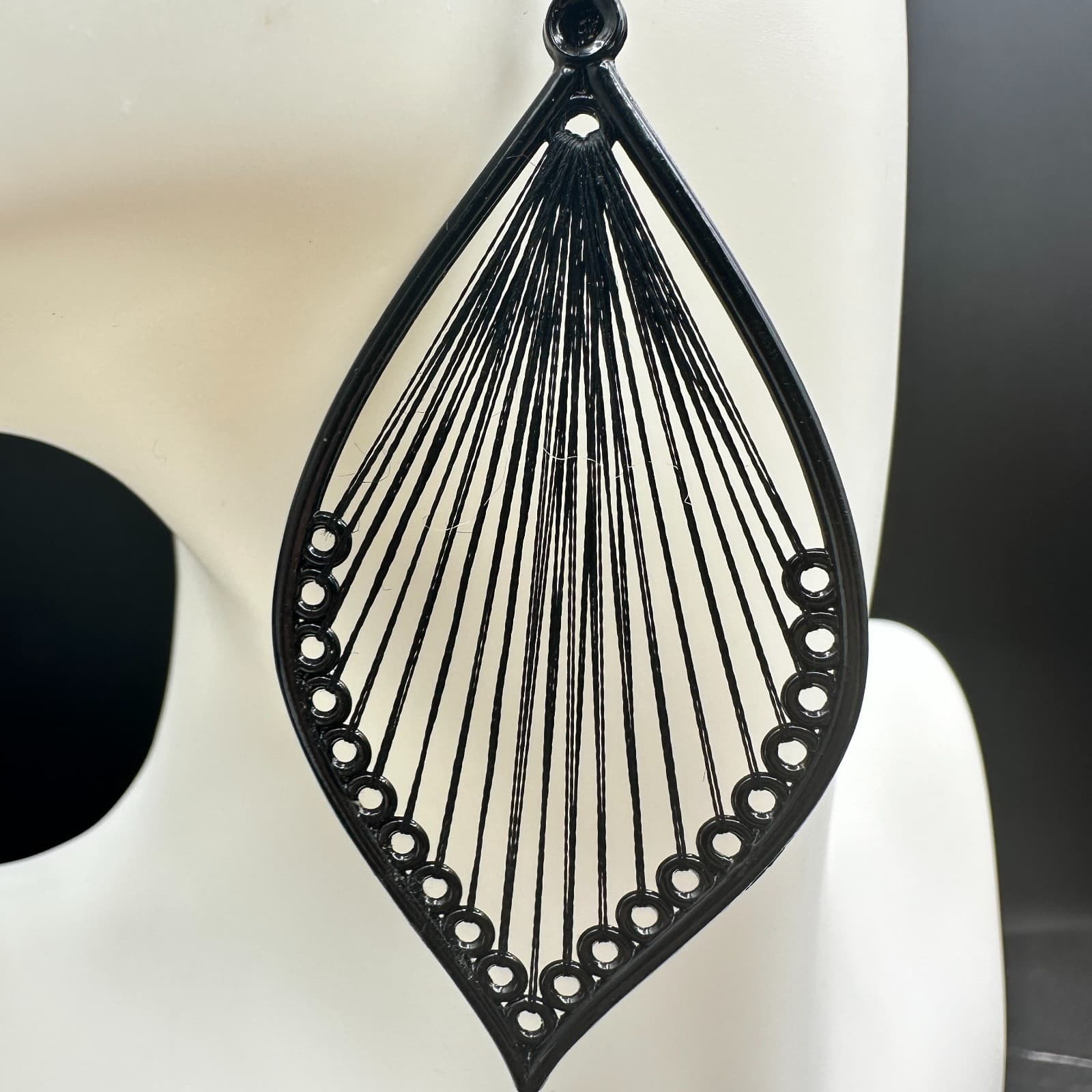 Vintage Black Metal Teardrop Filigree Dangle Earrings Boho Statement - Thumbnail 5