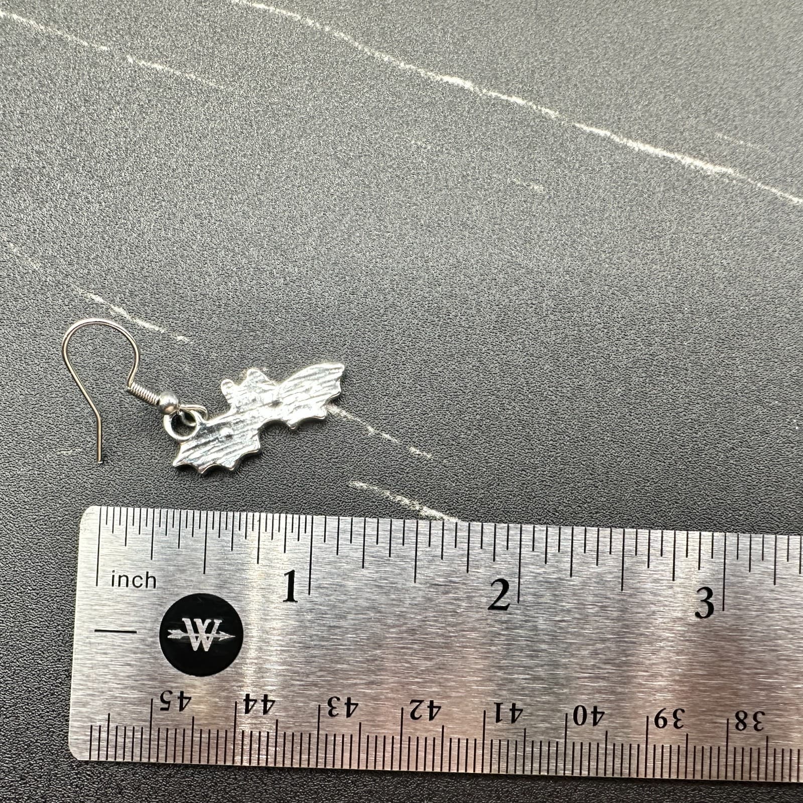 Vintage Black Enamel Bat Dangle Earrings Silver Tone Halloween Style - Thumbnail 12