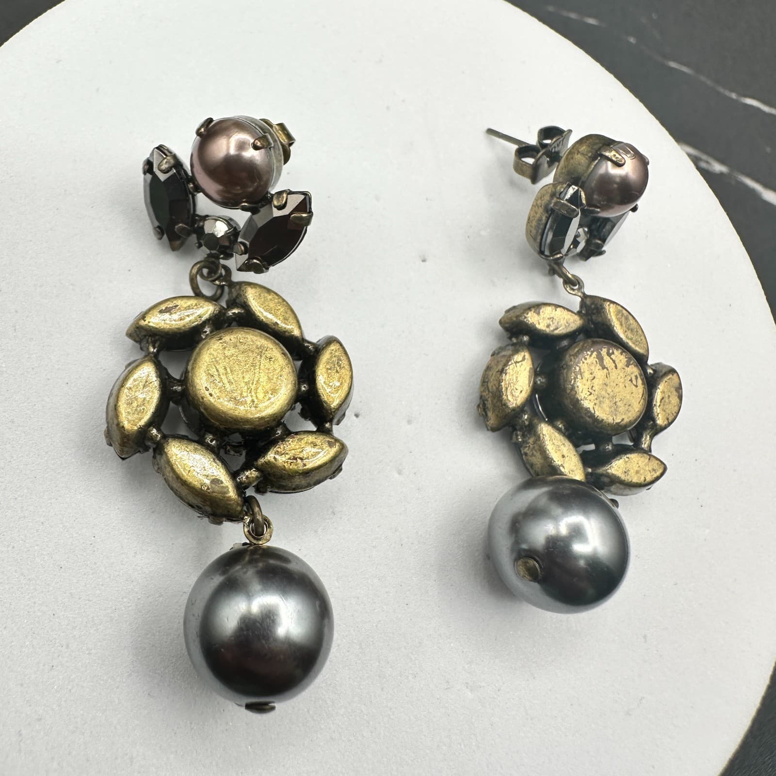 Vintage Statement Dangle Earrings Women Gray Pearl Drop Purple Crystal Antique - Thumbnail 10