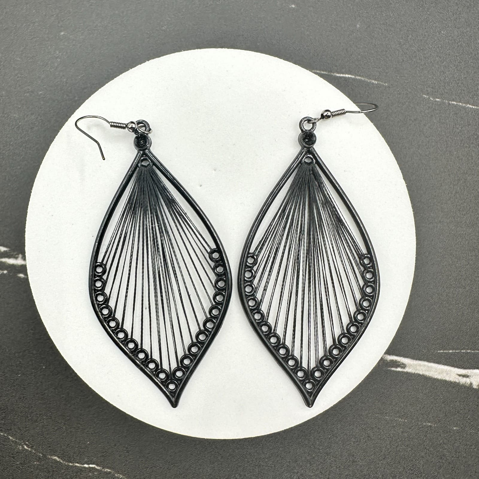Vintage Black Metal Teardrop Filigree Dangle Earrings Boho Statement - Thumbnail 11