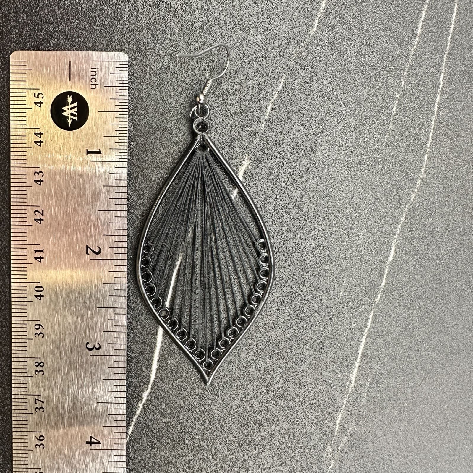 Vintage Black Metal Teardrop Filigree Dangle Earrings Boho Statement - Thumbnail 12