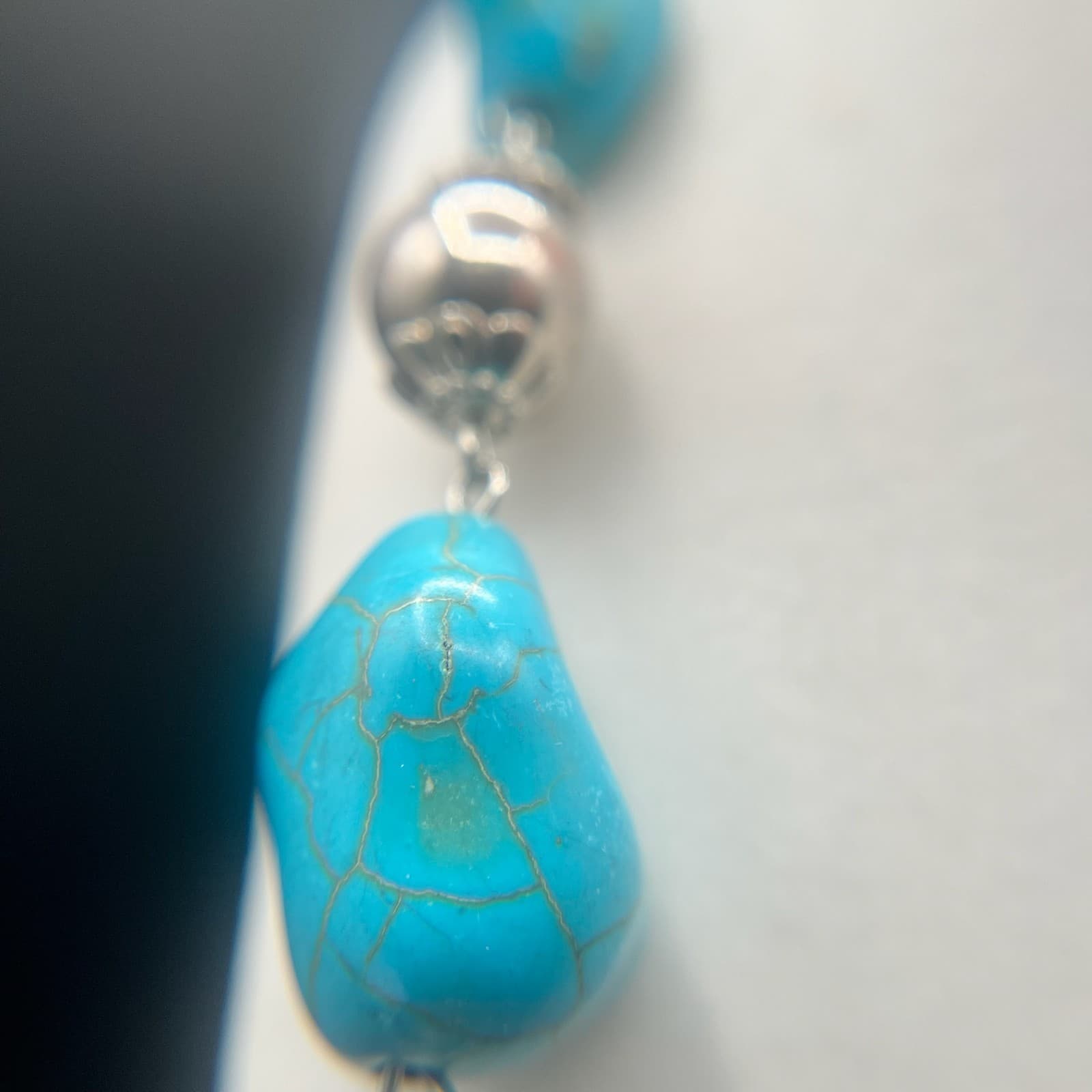 Vintage Y2K Silver Tone Statement Turquoise Beads Nugget Link Necklace Jewellery - Thumbnail 8