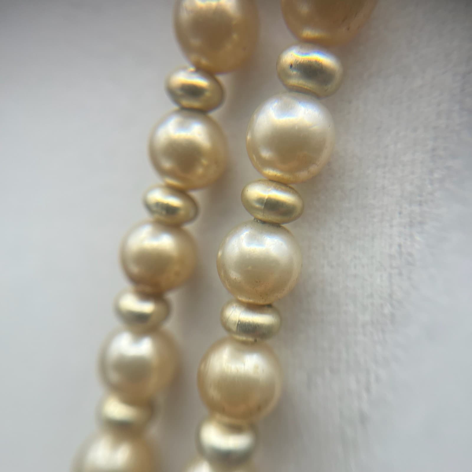 Vintage Light Gold Pearl Gold Tone Spacer Beads Necklace Double Strand Jewellery - Thumbnail 7