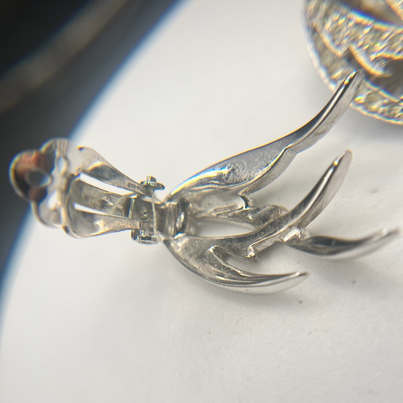 Vintage Wing Claw Clip Earrings Silver Tone Clear Rhinestone Women's Jewellery - Thumbnail 4