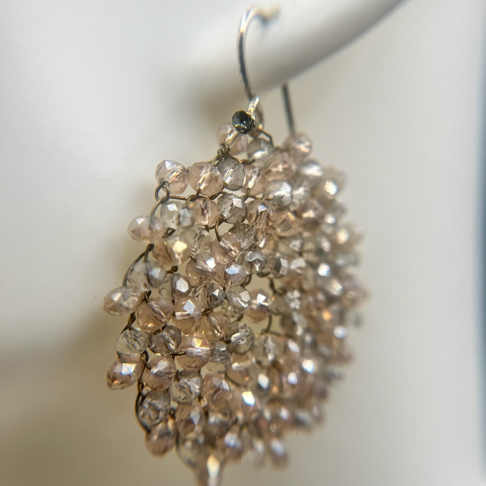 Vintage Y2K Cluster Dangle Earrings Nude Crystal Seed Beaded Jewellery - Thumbnail 6