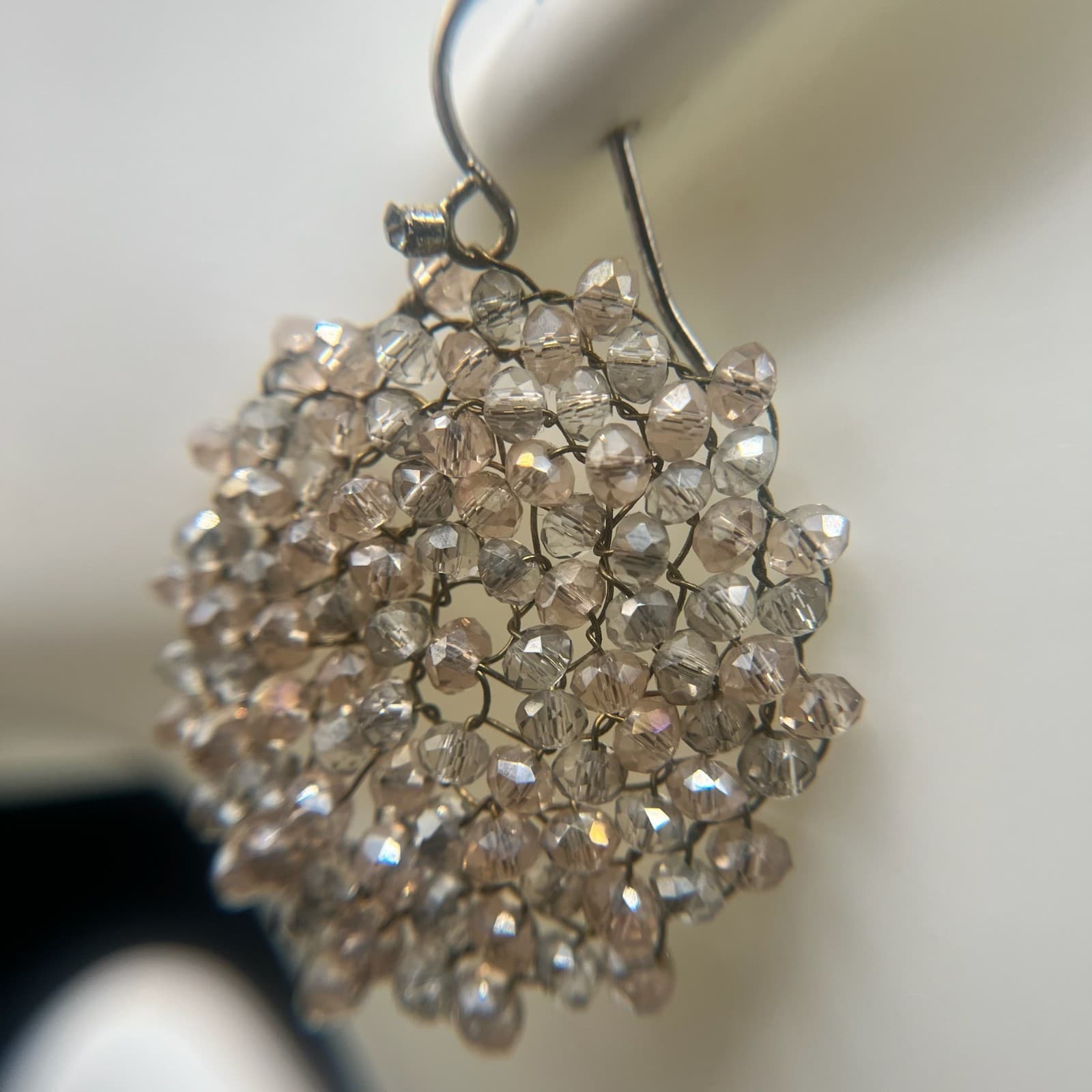 Vintage Y2K Cluster Dangle Earrings Nude Crystal Seed Beaded Jewellery - Thumbnail 3