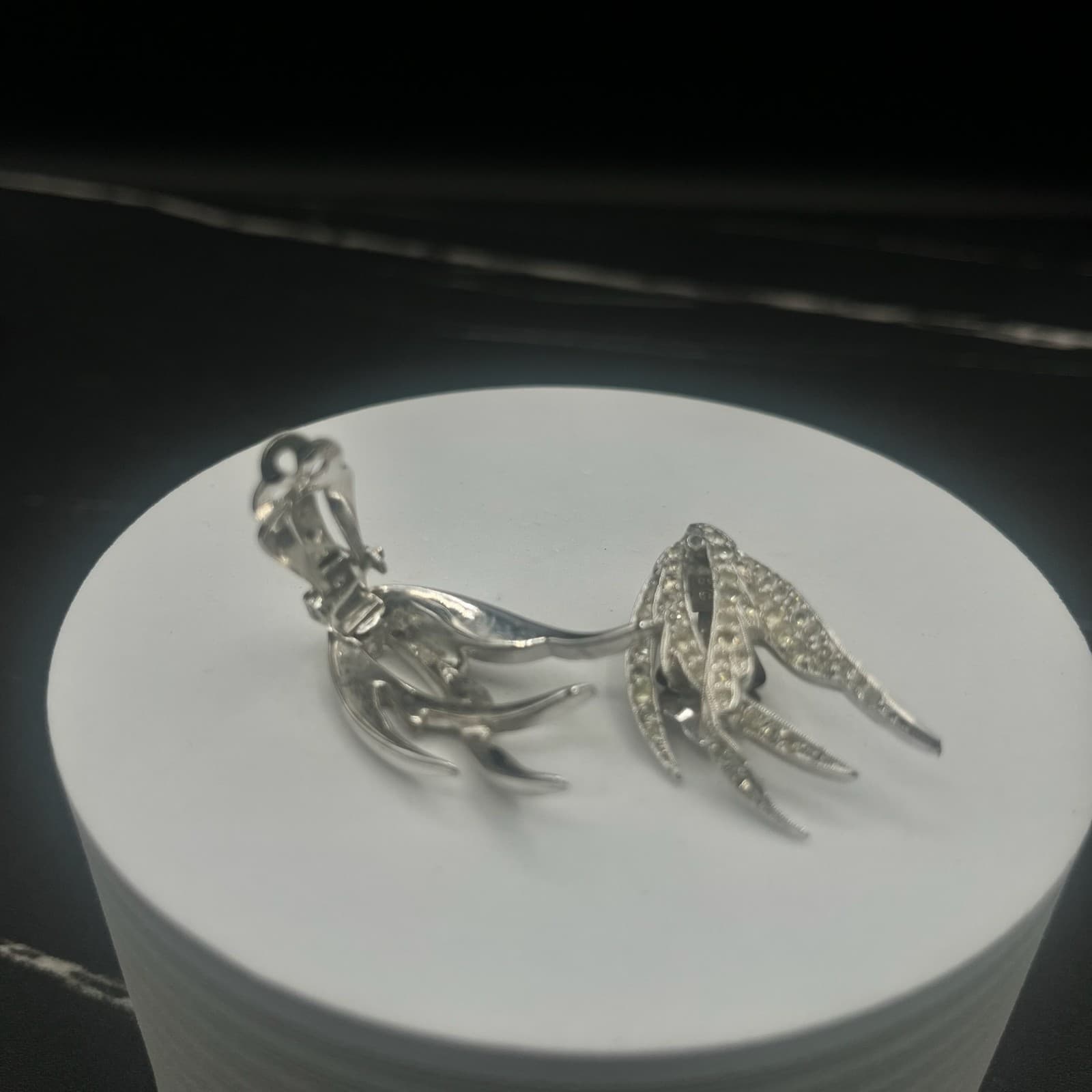 Vintage Wing Claw Clip Earrings Silver Tone Clear Rhinestone Women's Jewellery - Thumbnail 5