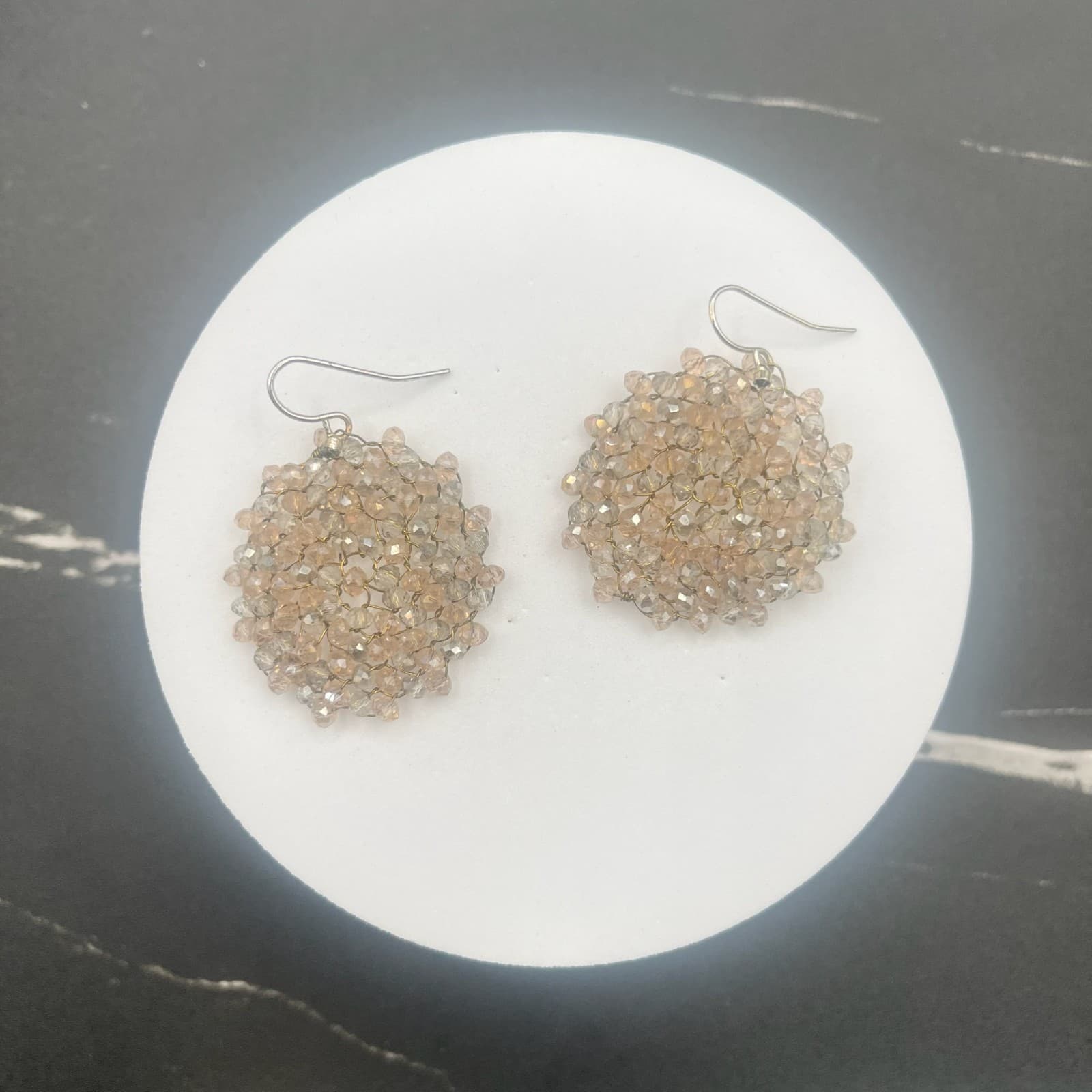 Vintage Y2K Cluster Dangle Earrings Nude Crystal Seed Beaded Jewellery - Thumbnail 2