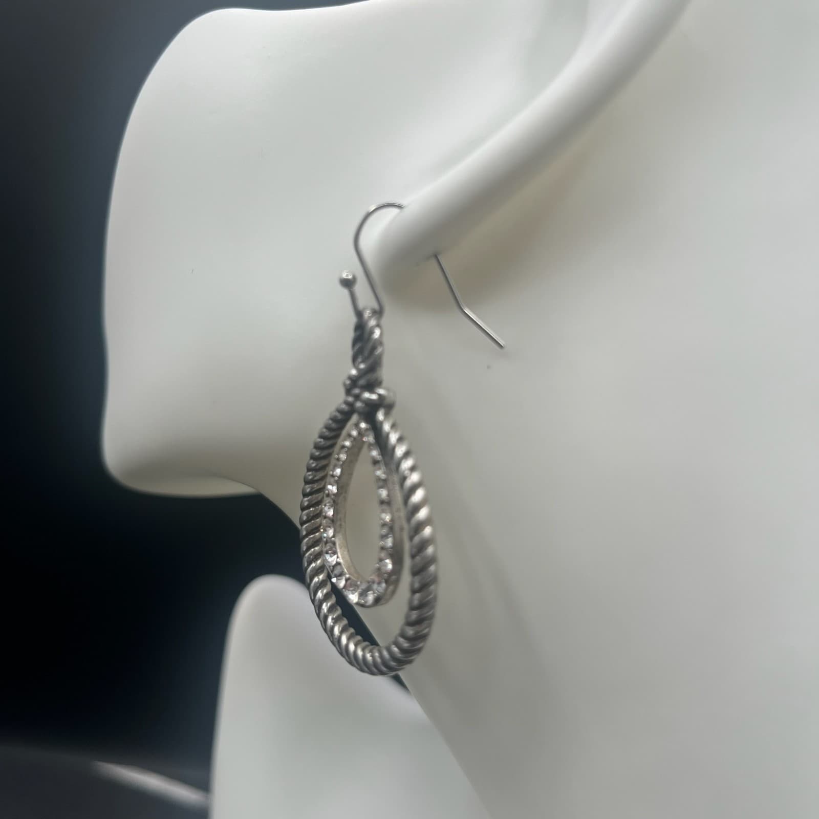 Vintage Silver-Tone Dangle Drop Earrings Twisted Rope Women's Fashion Jewelry - Thumbnail 4