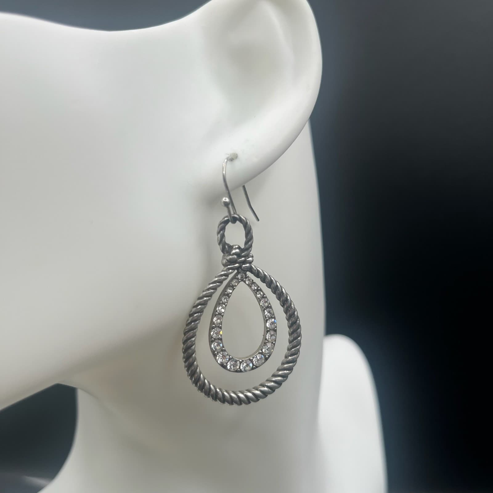 Vintage Silver-Tone Dangle Drop Earrings Twisted Rope Women's Fashion Jewelry - Thumbnail 3