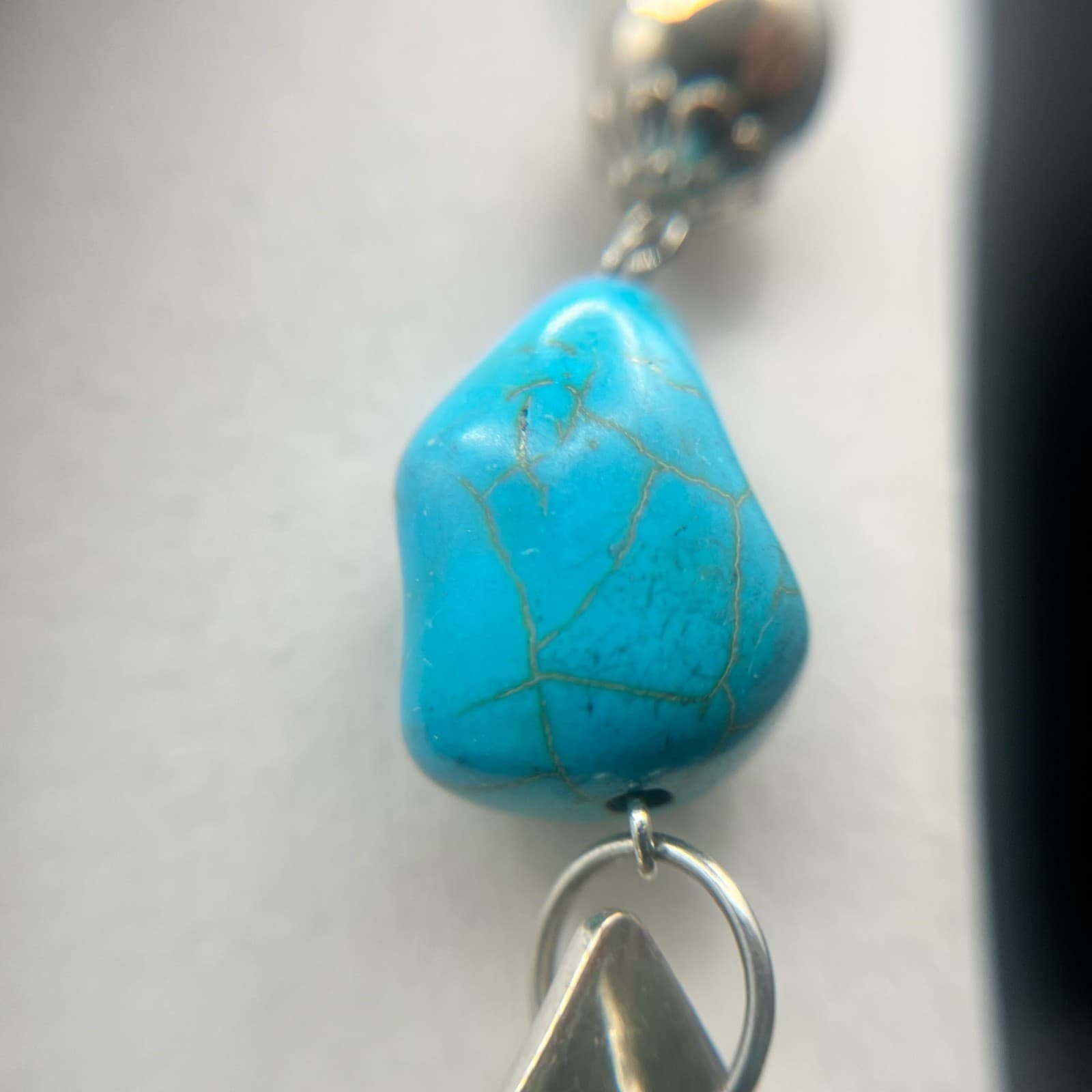 Vintage Y2K Silver Tone Statement Turquoise Beads Nugget Link Necklace Jewellery - Thumbnail 6