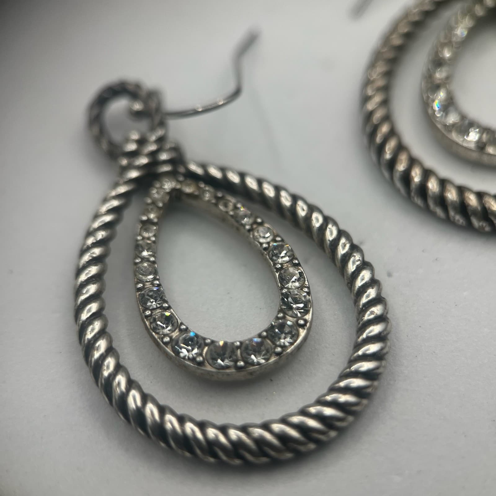 Vintage Silver-Tone Dangle Drop Earrings Twisted Rope Women's Fashion Jewelry - Thumbnail 5