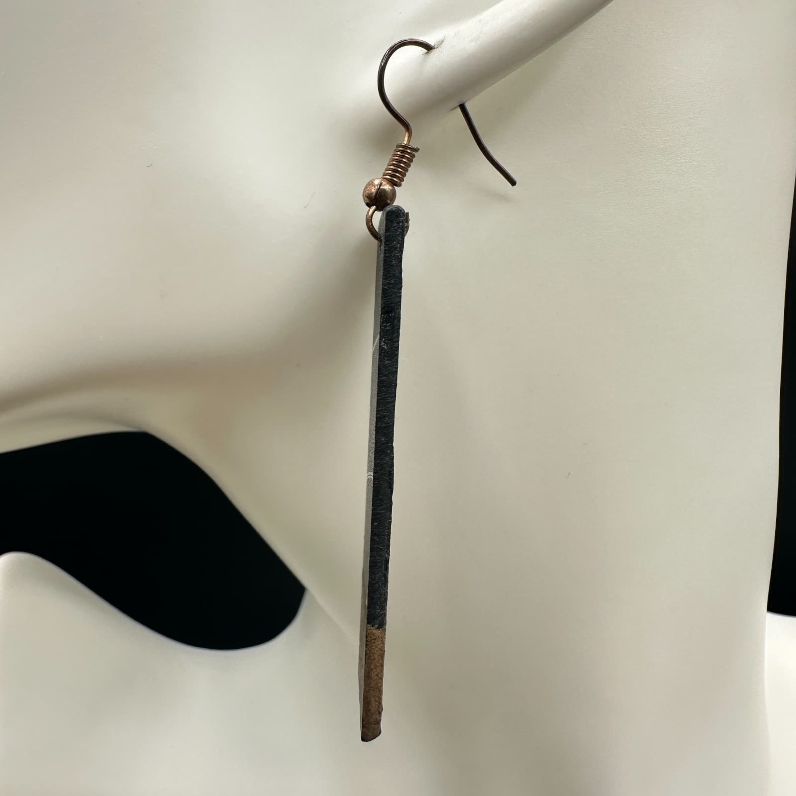 Handmade Black & Gold Geometric Rectangle Dangle Earrings Lightweight Boho Art - Thumbnail 5